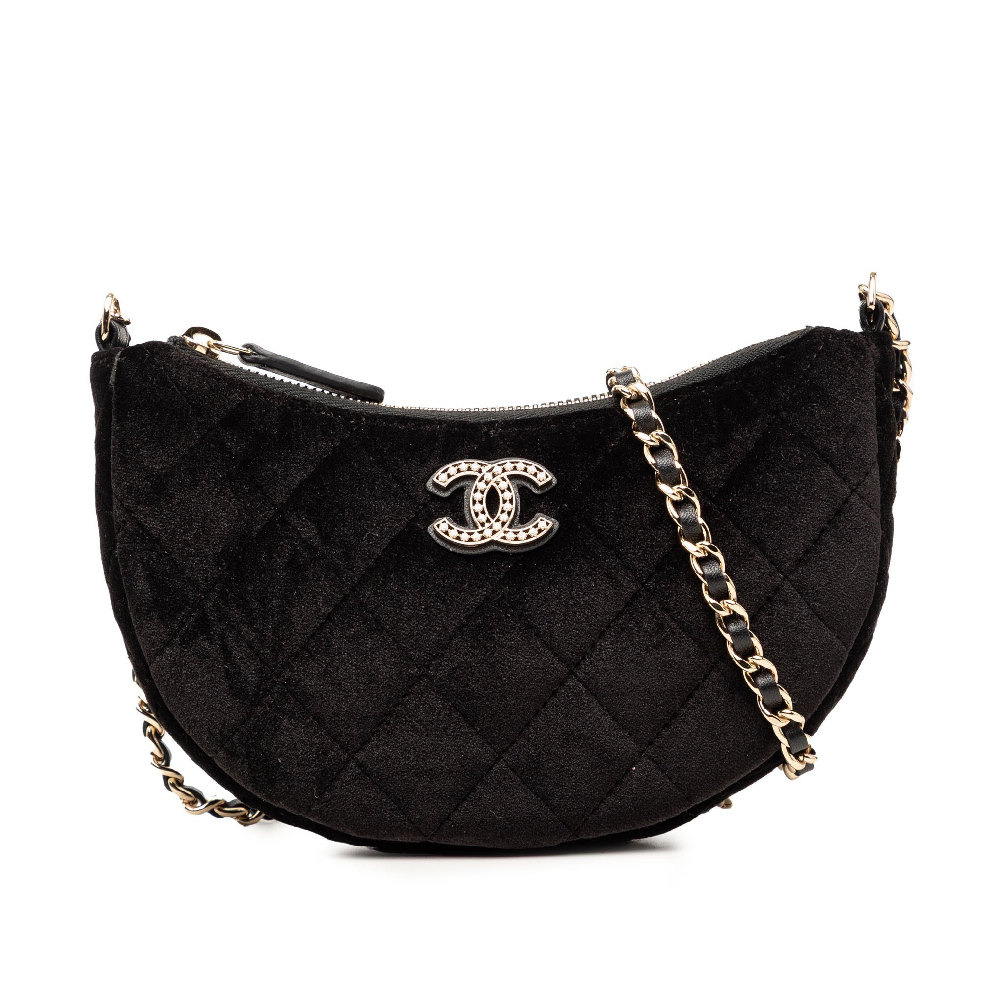 CC Quilted Velour Half Moon Chain Crossbody