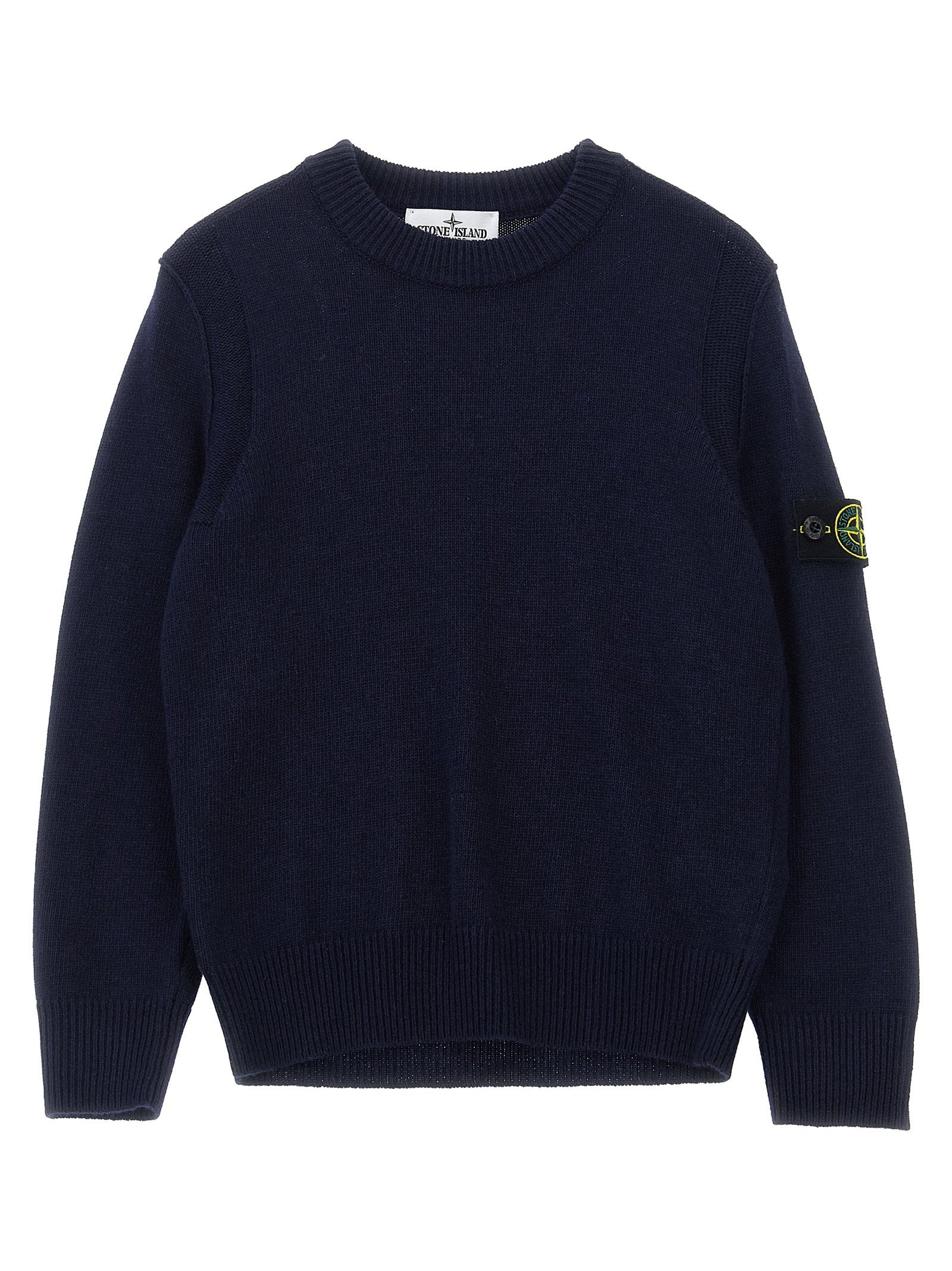Stone Island Junior Logo-Badge Wool Blend Sweater — Navy