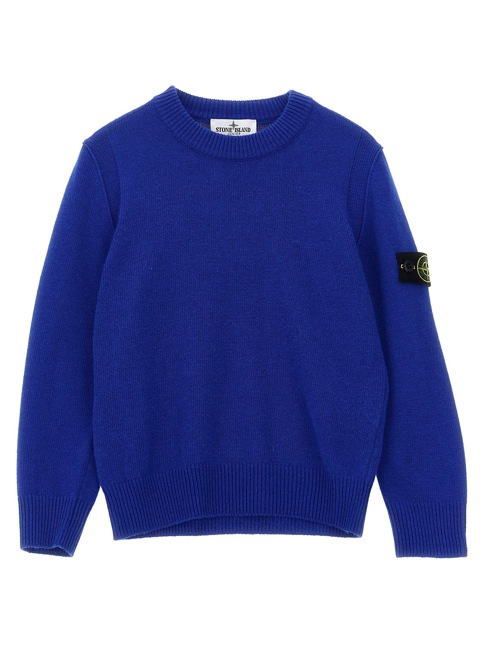 Stone Island Junior Logo Badge Wool Blend Sweater — Blue