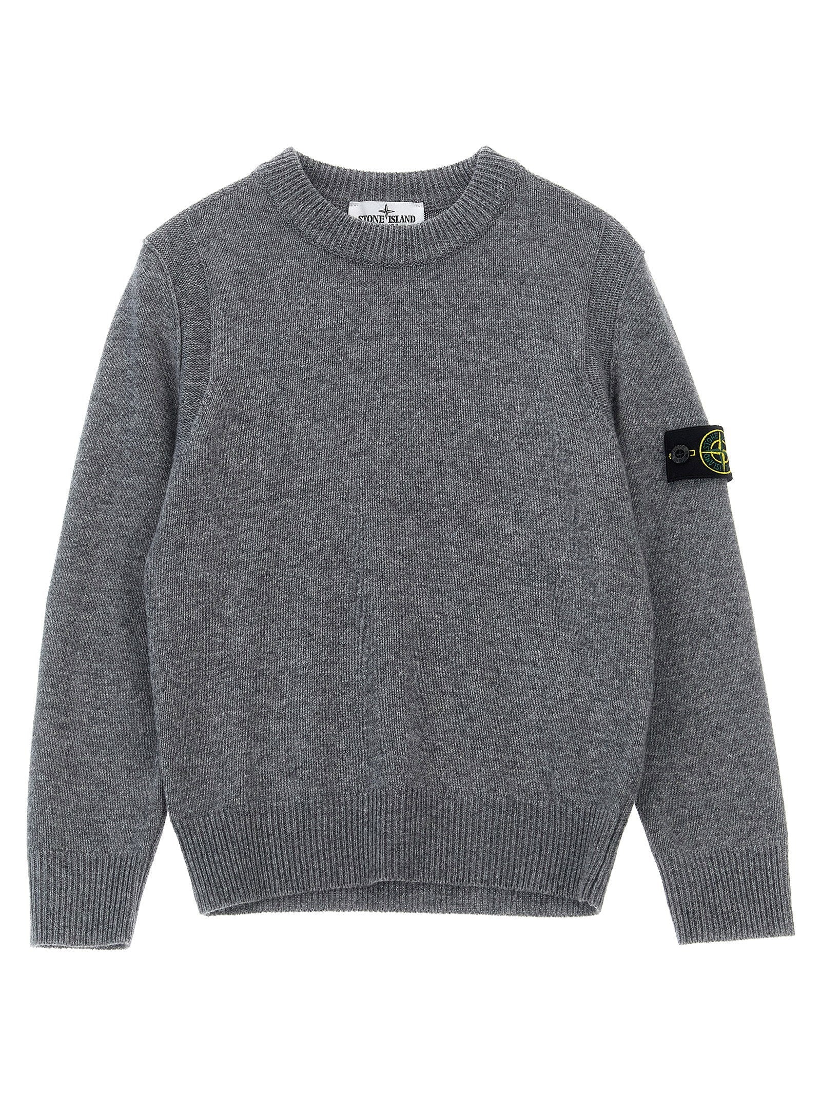 Stone Island Junior Wool-Blend Crew Neck Sweater — Grey