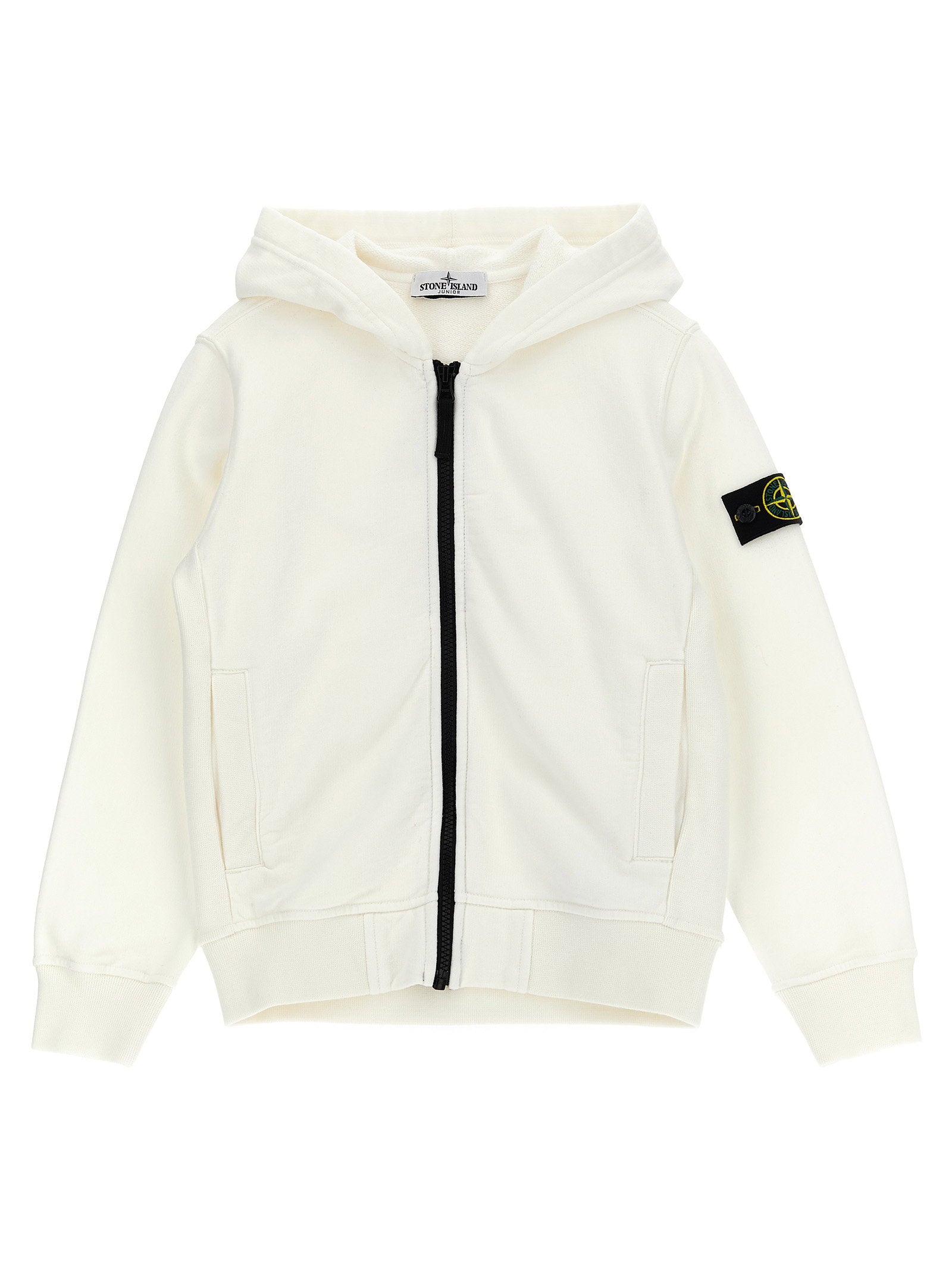 Stone Island Junior Logo-Patched Cotton Hoodie — Cream