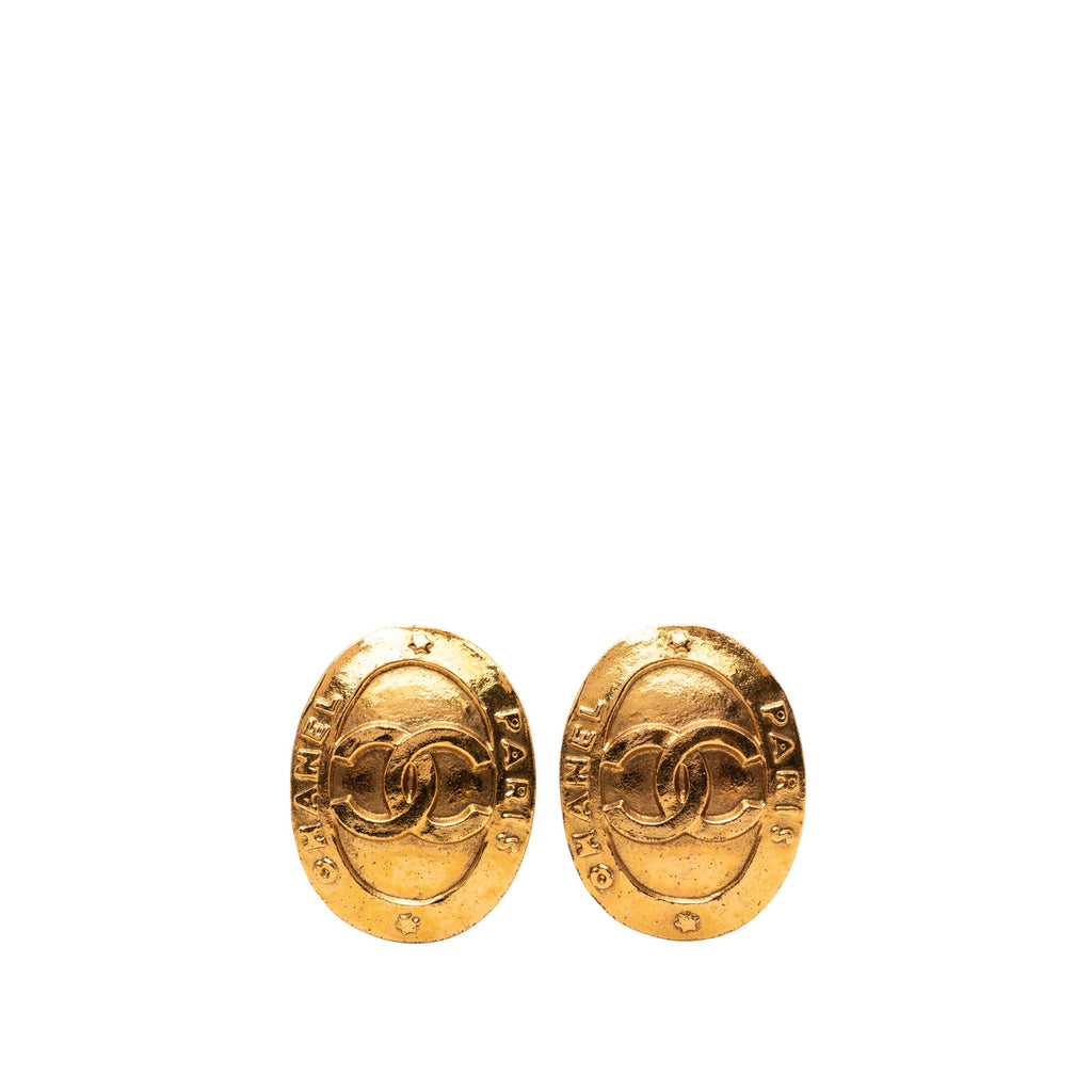 Gold Plated CC Oval Clip on Earrings