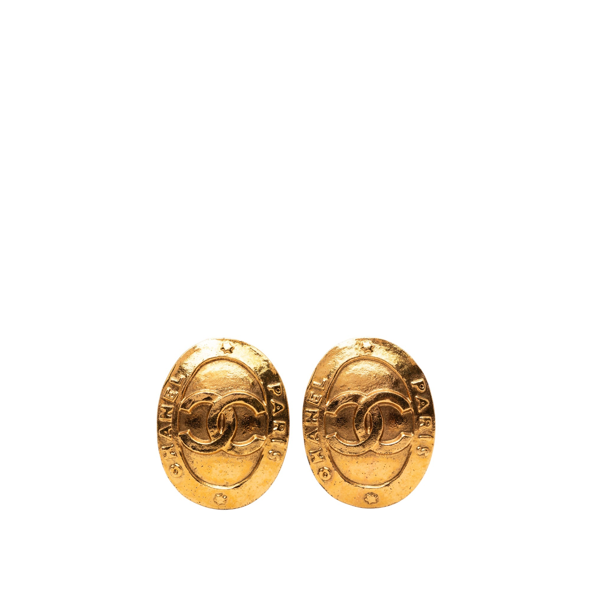 Gold Plated CC Oval Clip on Earrings