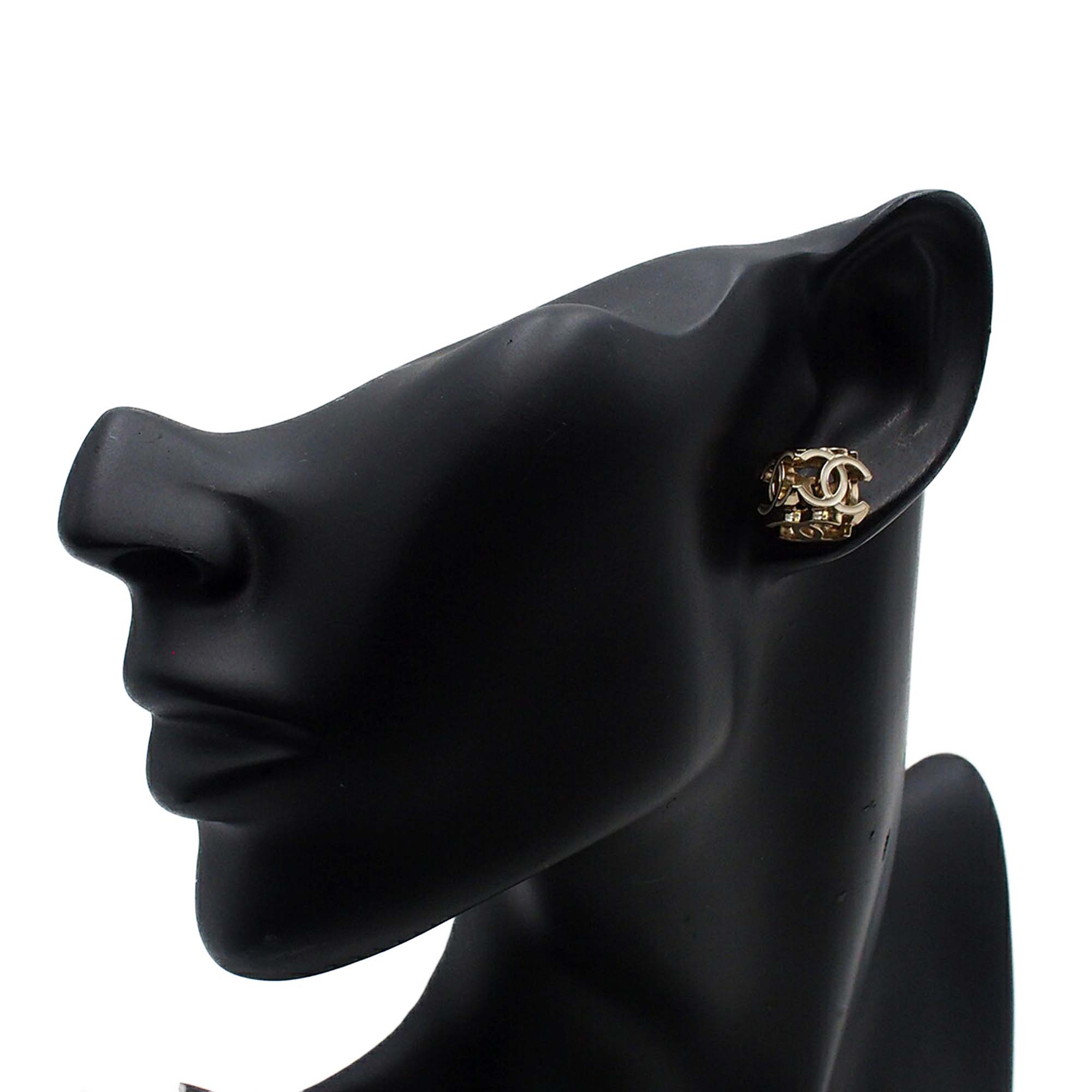 Triple CC Gold Plated Enamel Push Back Earrings
