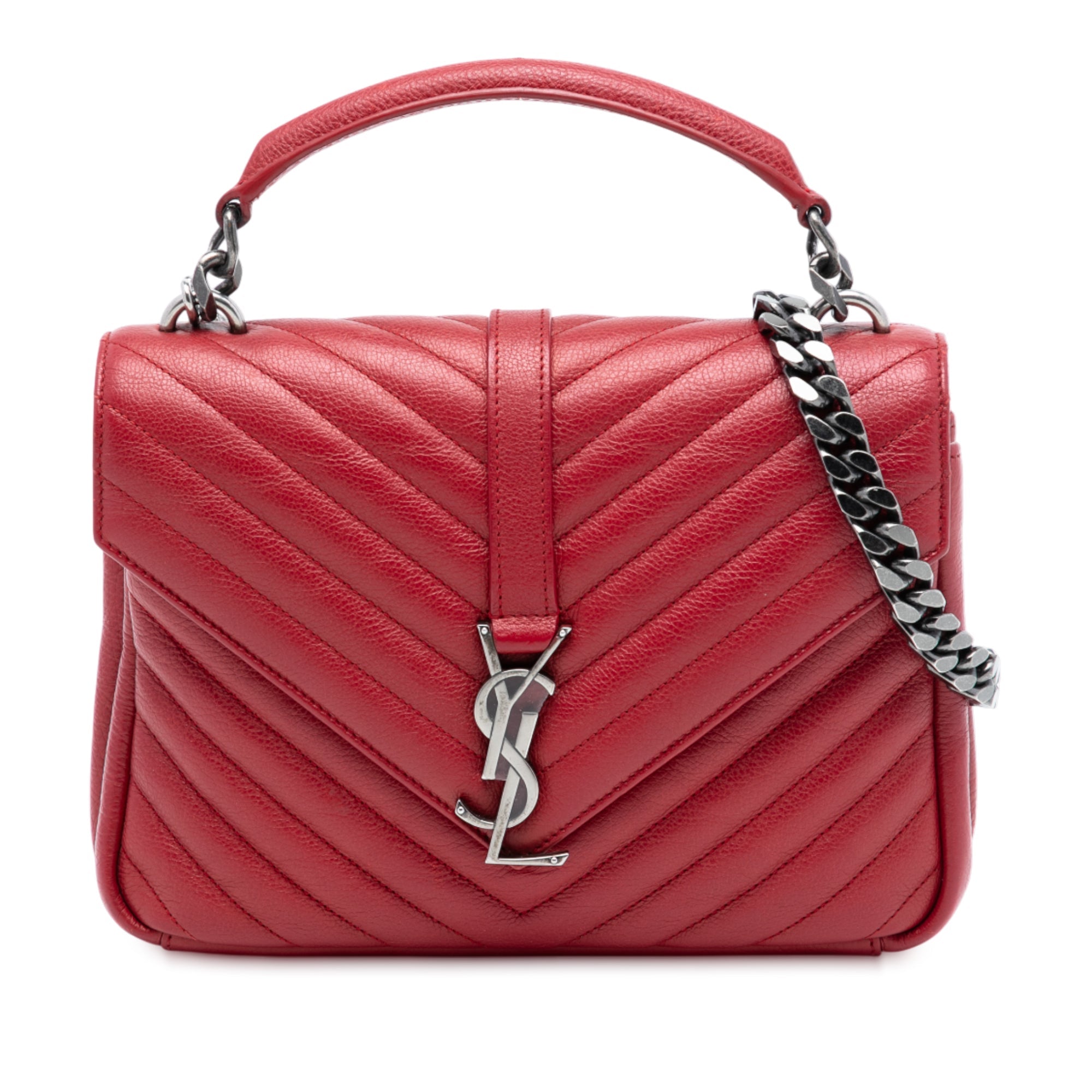 Medium Chevron Sheepskin Monogram College Satchel