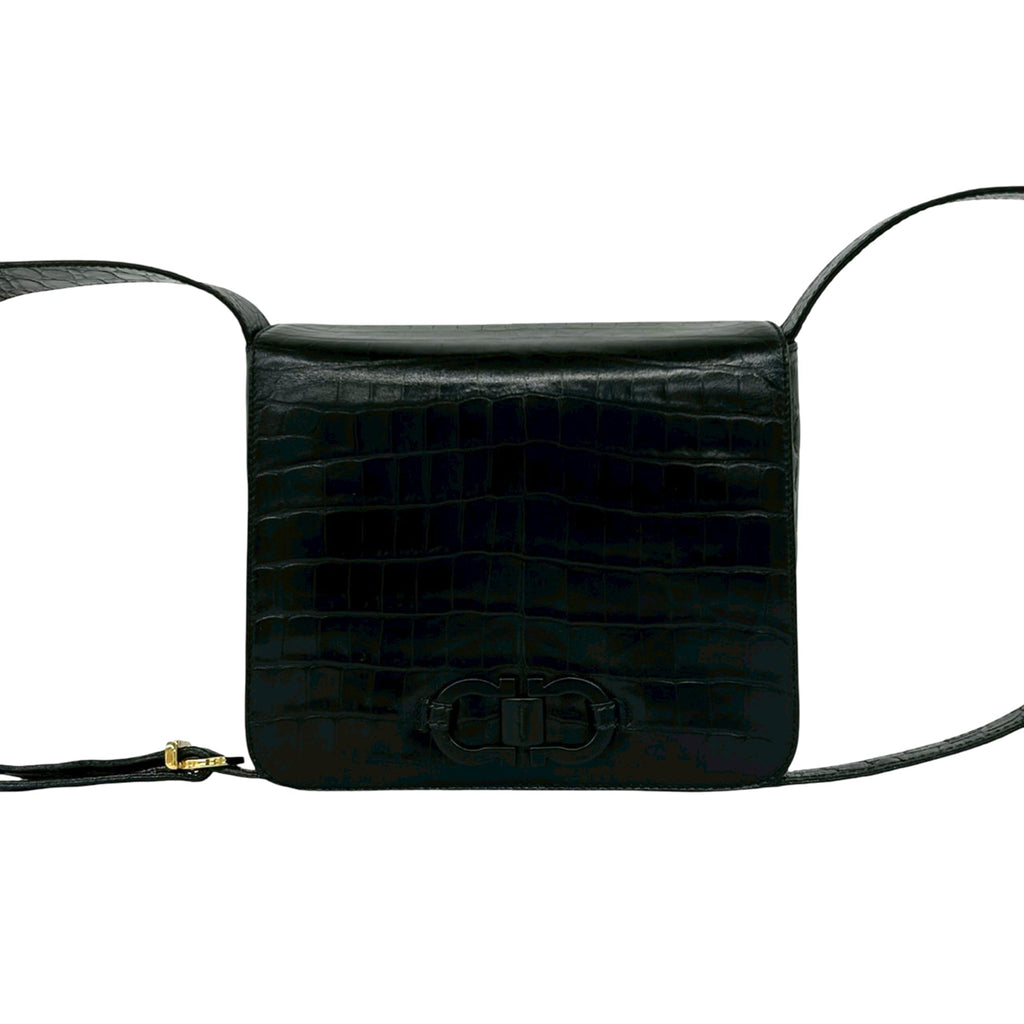 Croc Embossed Leather Gancini Crossbody