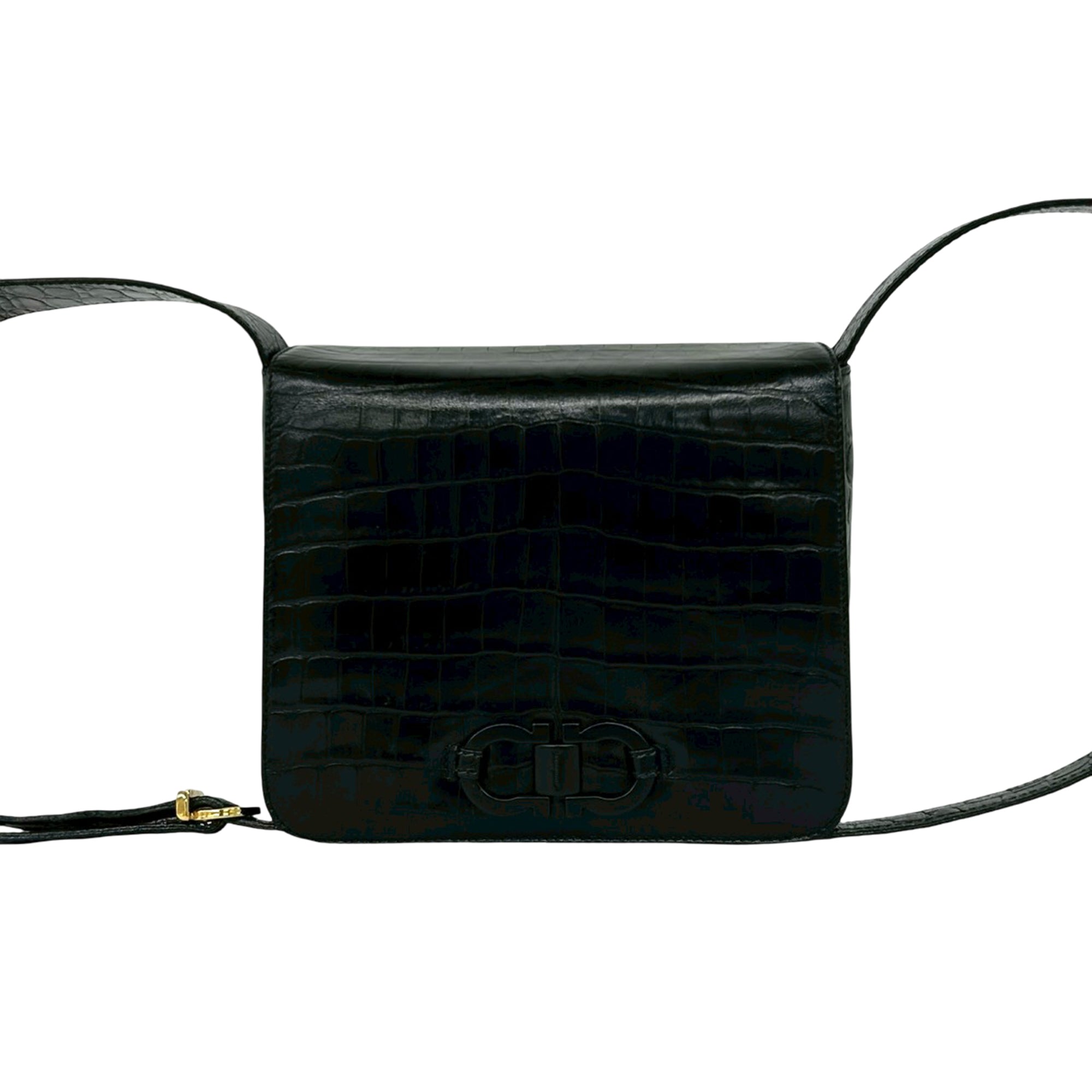 Croc Embossed Leather Gancini Crossbody