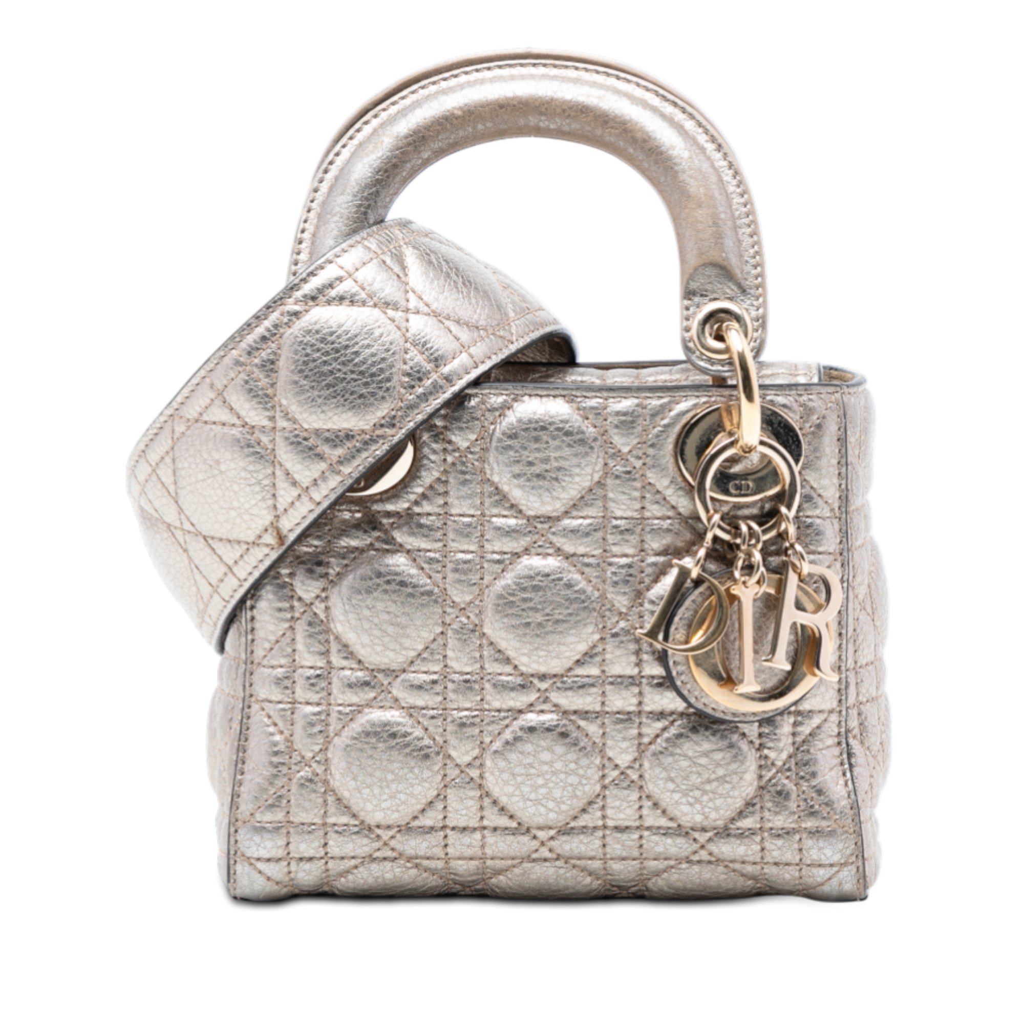 Mini Metallic Calfskin Cannage Supple Lady Dior