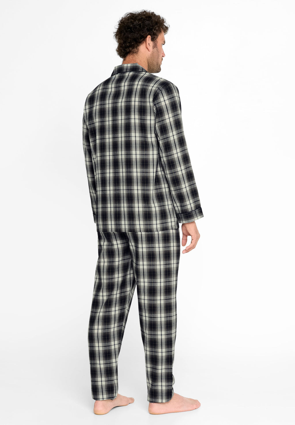 Pijama Hombre Invierno Solapa Algodón Franela Cuadros - Gris 2911_22