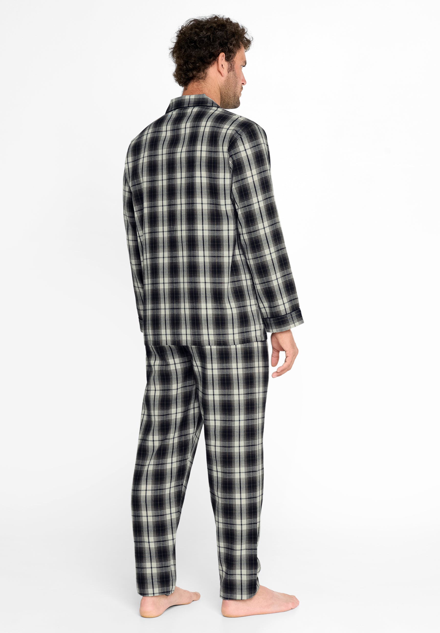 Pijama Hombre Invierno Solapa Algodón Franela Cuadros - Gris 2911_22