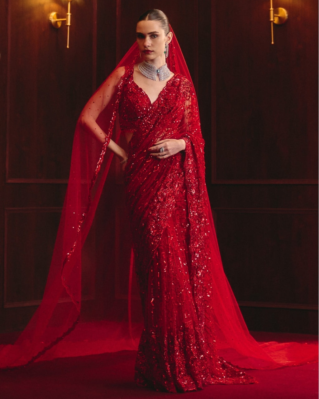 The Sovereign Flame Sari Set By KYNAH, Luxury Indian Fashion & Bridal Wear
