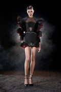 Gothic Futuristic Dramatic Ruffled Long Puff Sleeves And Mini Dress Set