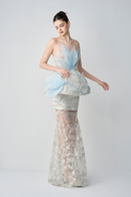 Snow-whisper Bandeau Corset Maxi Dress With 3D Petal Layers