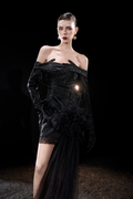 Dagger Mystery Off-shoulder Long Sleeve Velvet Mini Dress