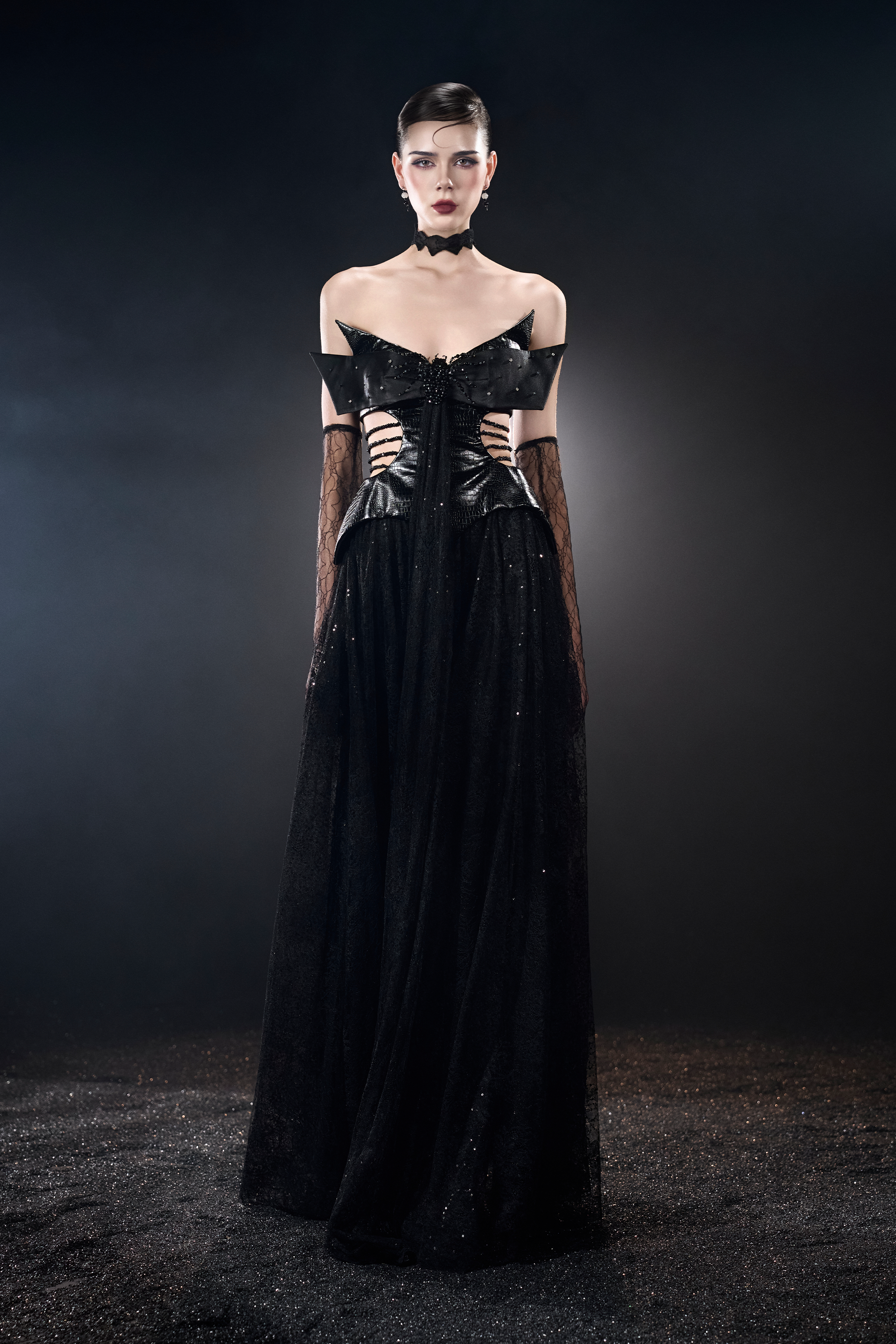 Gossamer Witch Night Bandeau Corset Cutout Maxi Dress