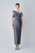 Cindra Couture Bandeau 3D Bows Maxi Dress