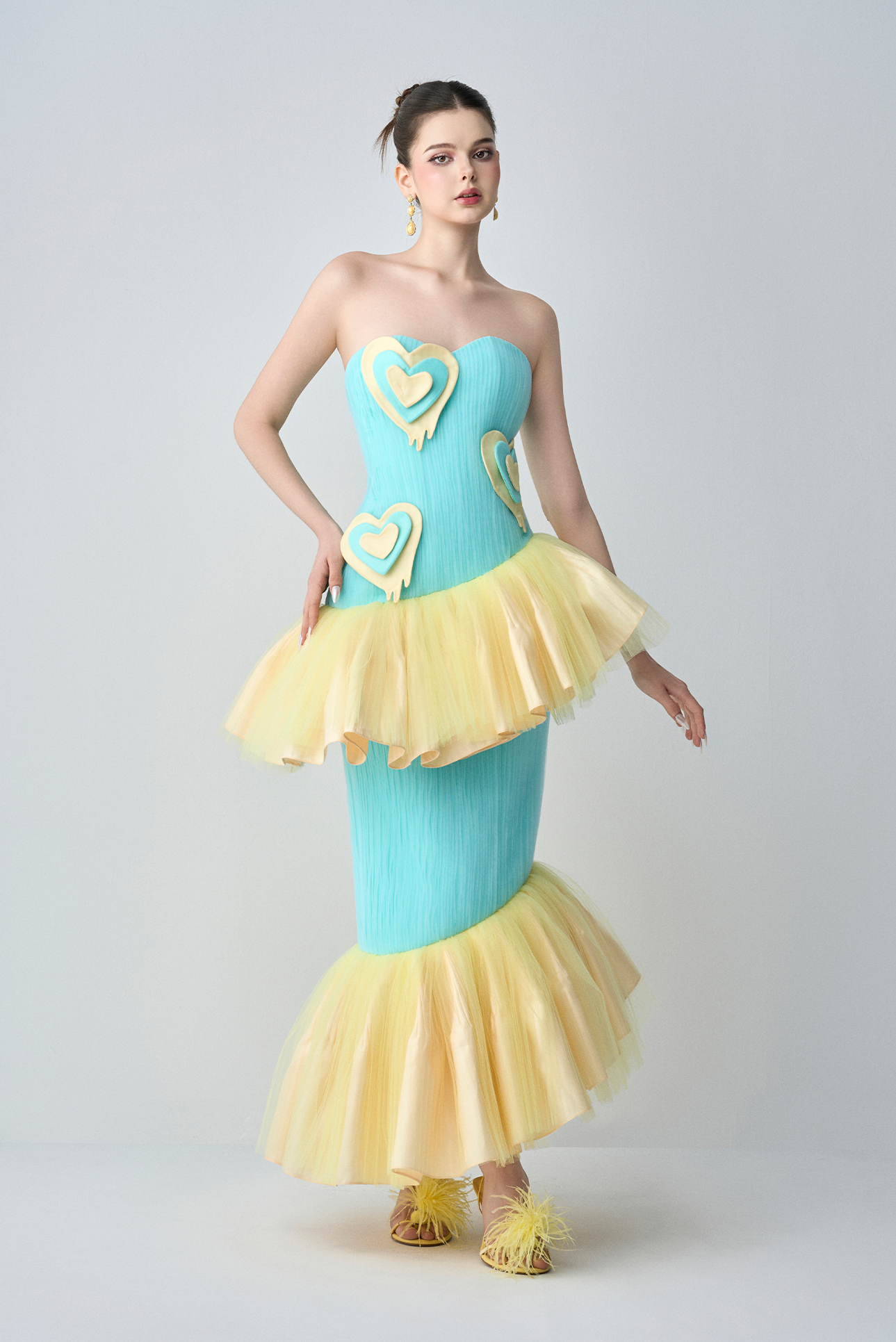 Coeur-daurora Bandeau Maxi Dress With Soft “Melting hearts"