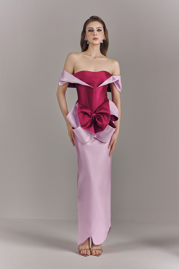 Millie Elegant Bow Off Shoulder Maxi Dress