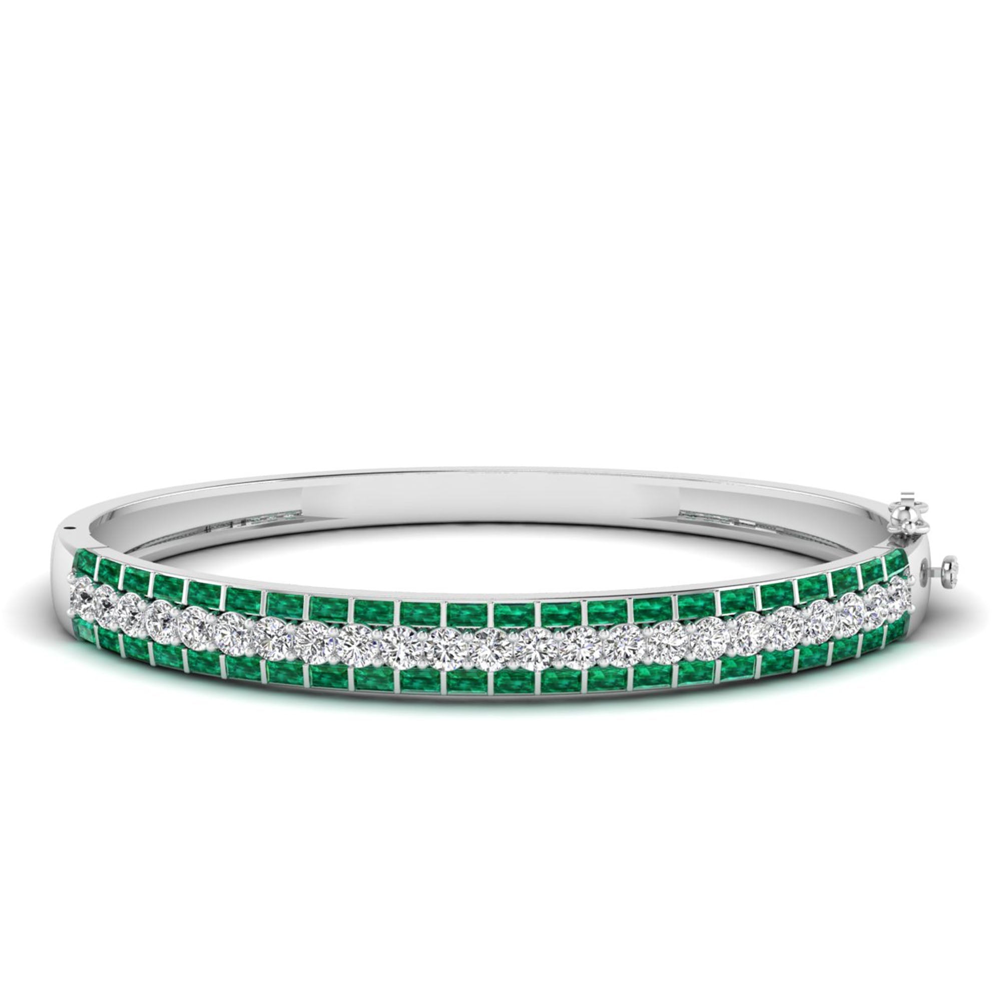 Alternating Baguette Emerald and Cluster Diamond Bracelet