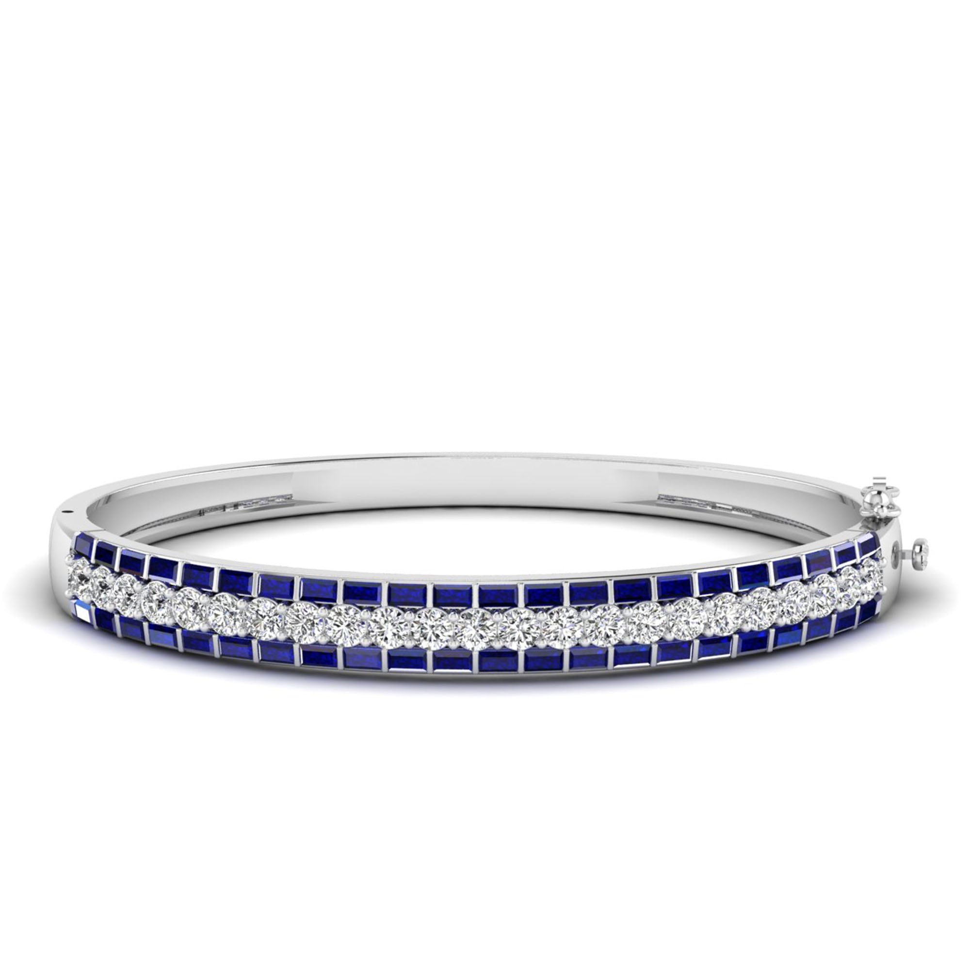 Alternating Baguette Sapphire and Cluster Diamond Bracelet