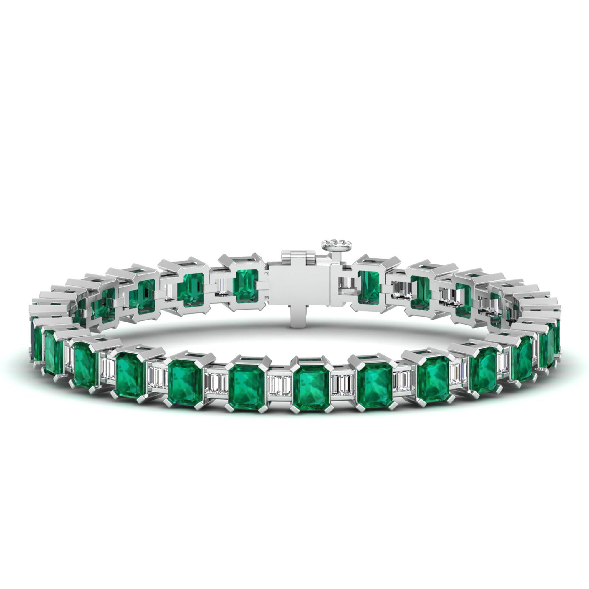 Alternating Emerald Cut Emerald and Baguette Diamond Bangle