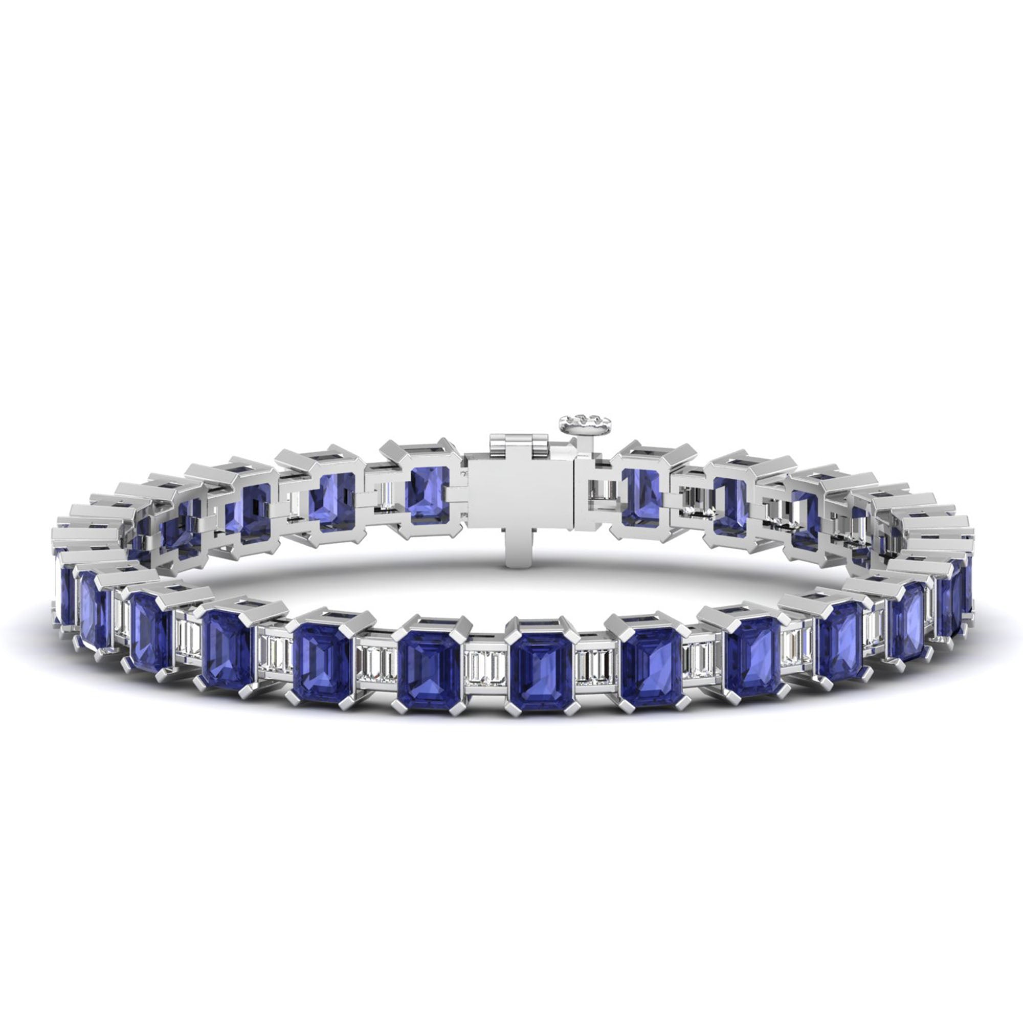 Alternating Emerald Cut Tanzanite and Baguette Diamond Bangle