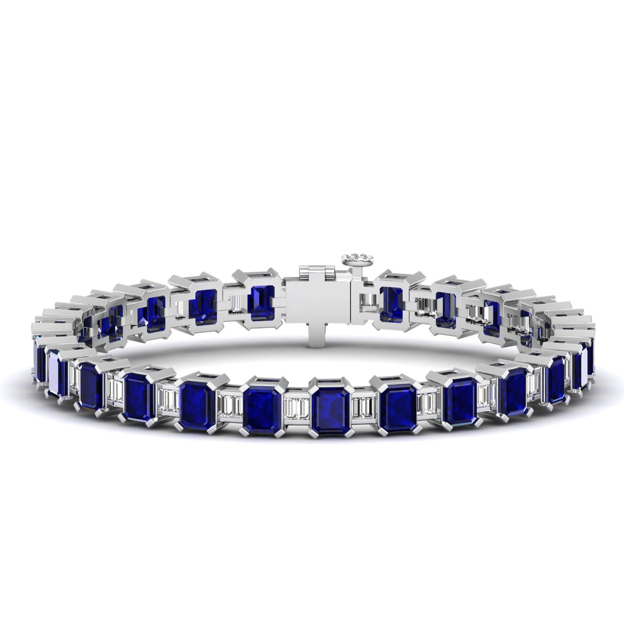 Alternating Emerald Cut Sapphire and Baguette Diamond Bangle