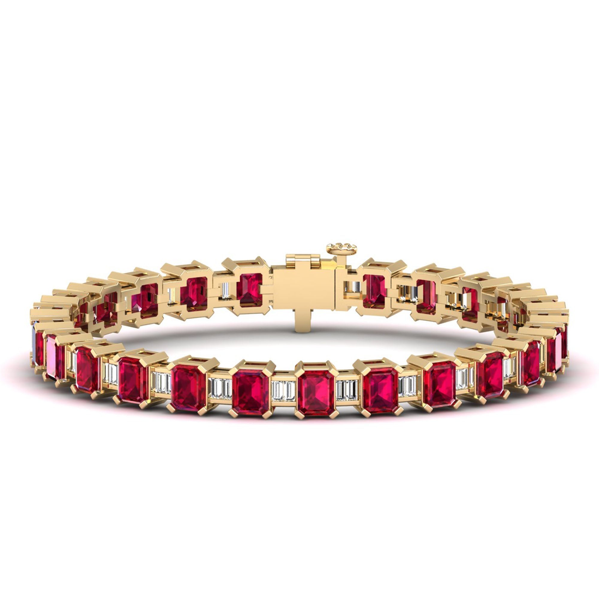Alternating Emerald Cut Ruby and Baguette Diamond Bangle