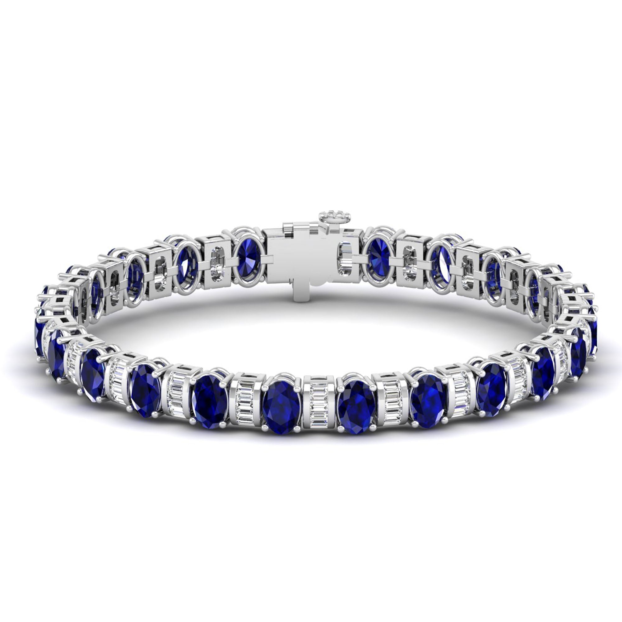 Alternating Oval Sapphire and Baguette Diamond Bangle