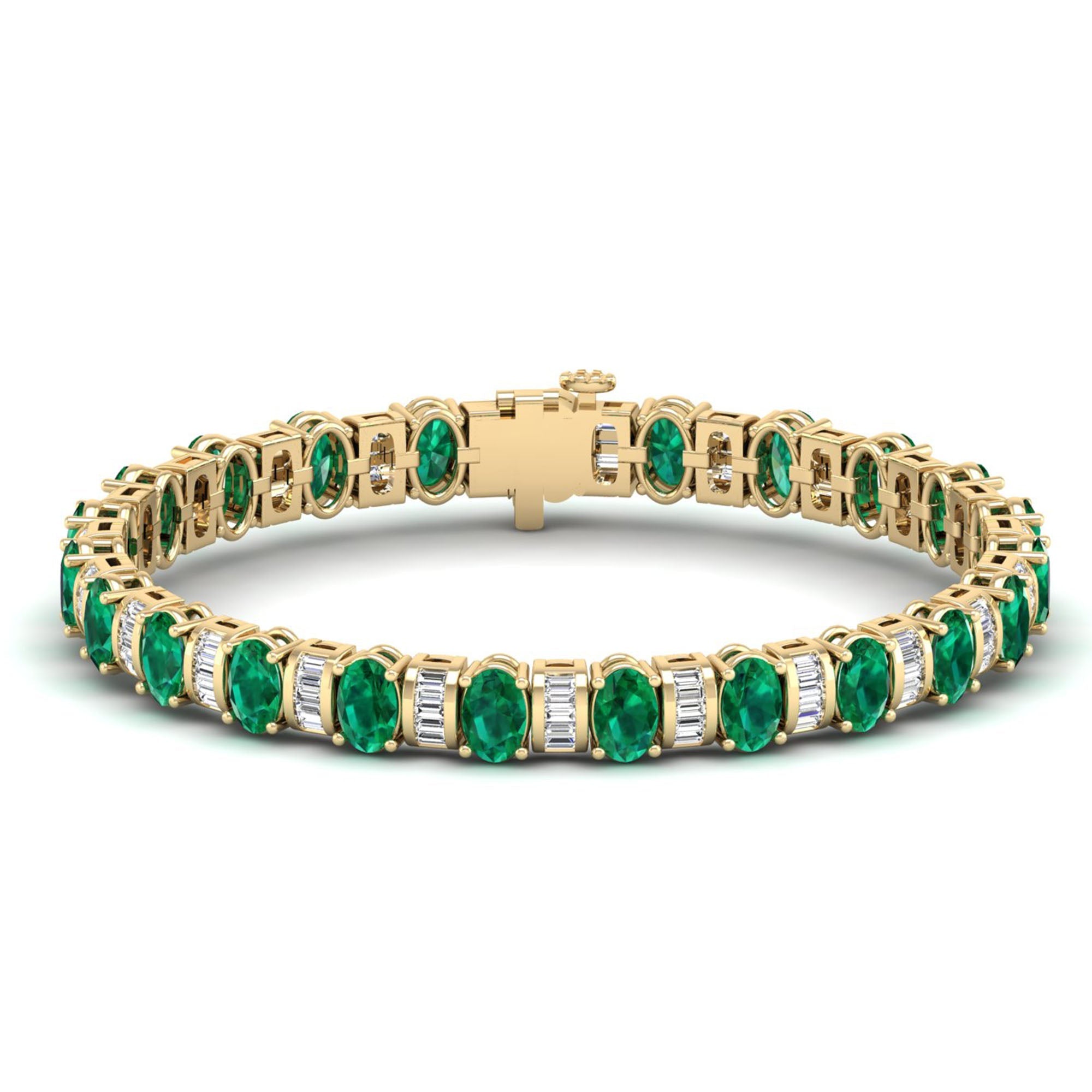 Alternating Oval Emerald and Baguette Diamond Bangle