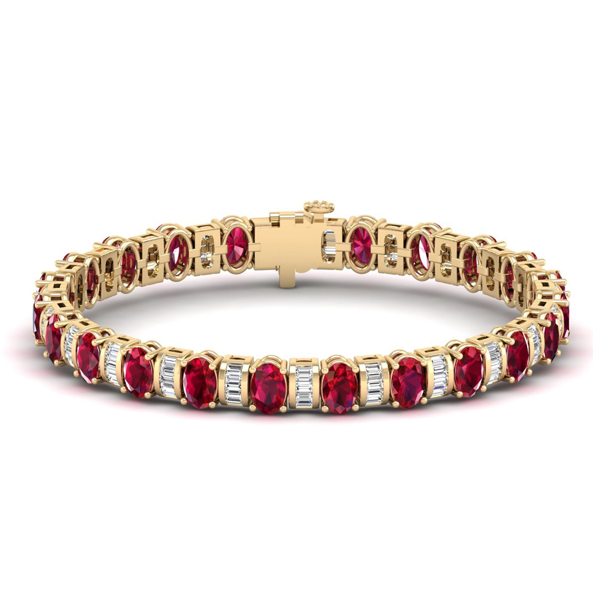 Alternating Oval Ruby and Baguette Diamond Bangle