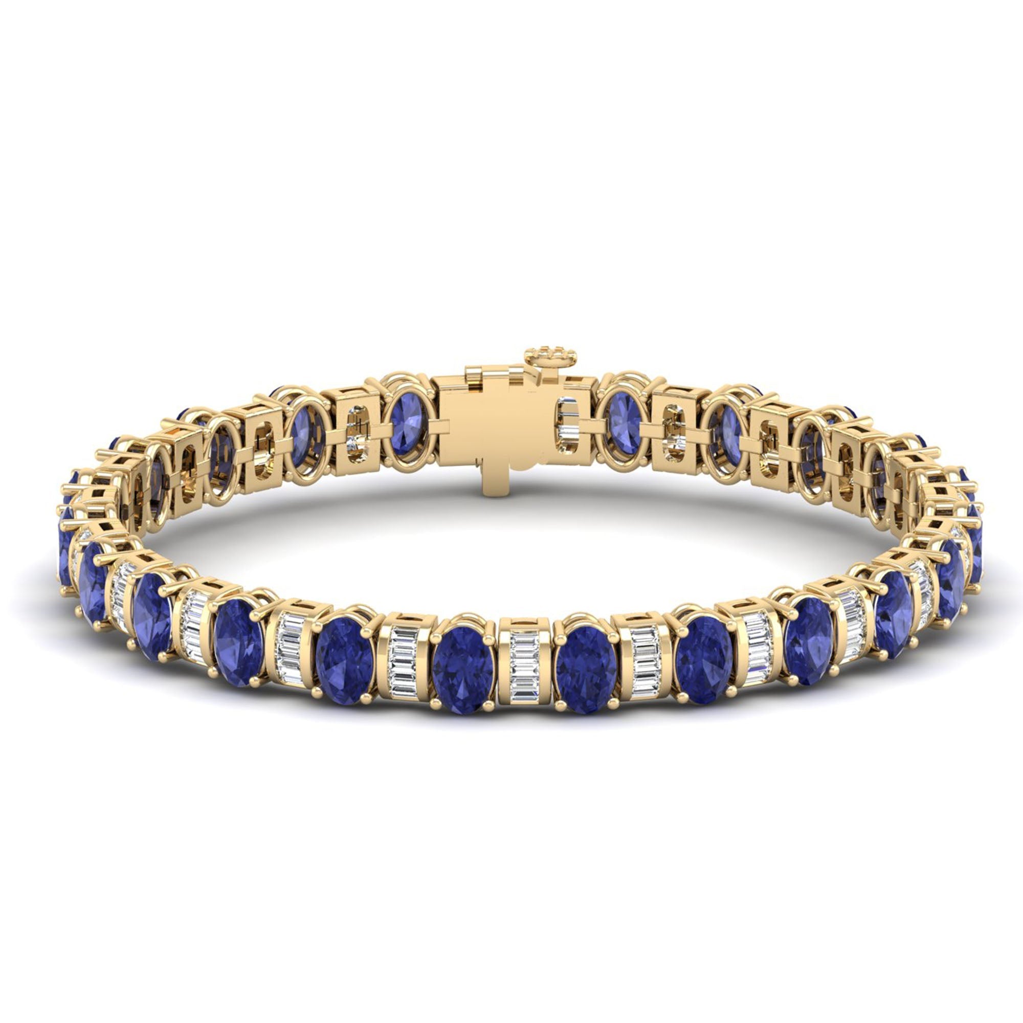 Alternating Oval Tanzanite and Baguette Diamond Bangle