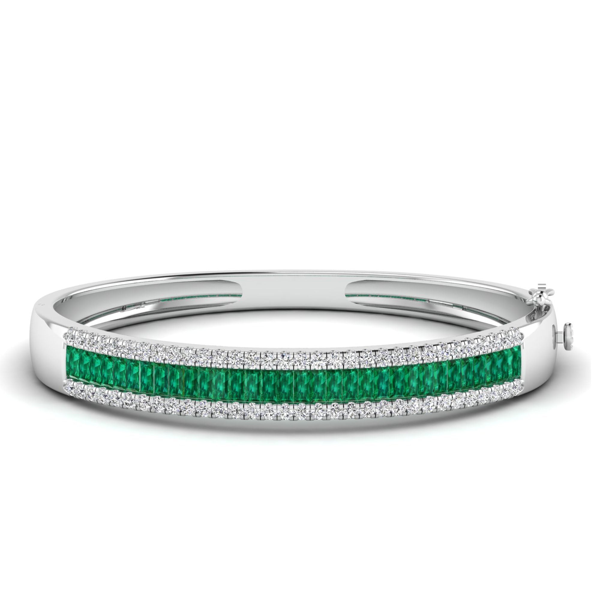 Triple Row Baguette Emerald and Diamond Bangle