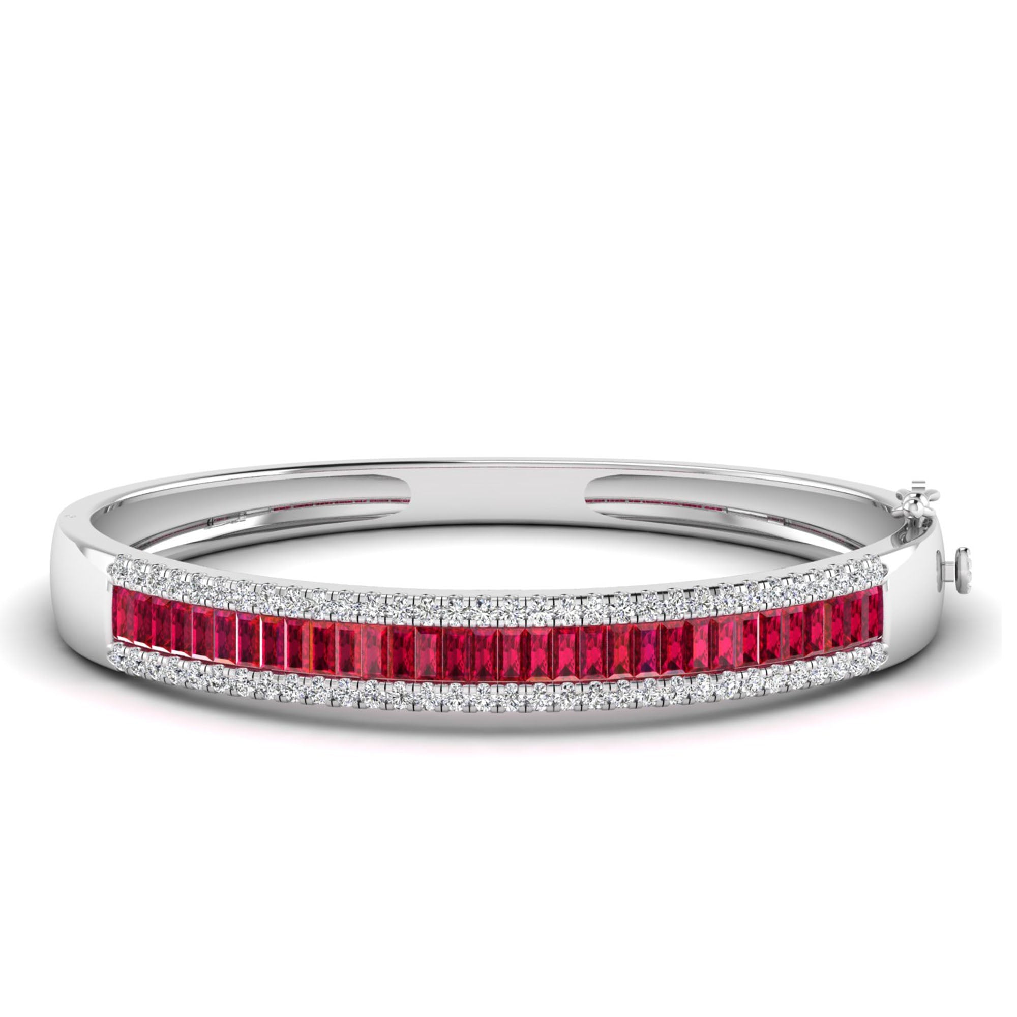 Triple Row Baguette Ruby and Diamond Bangle
