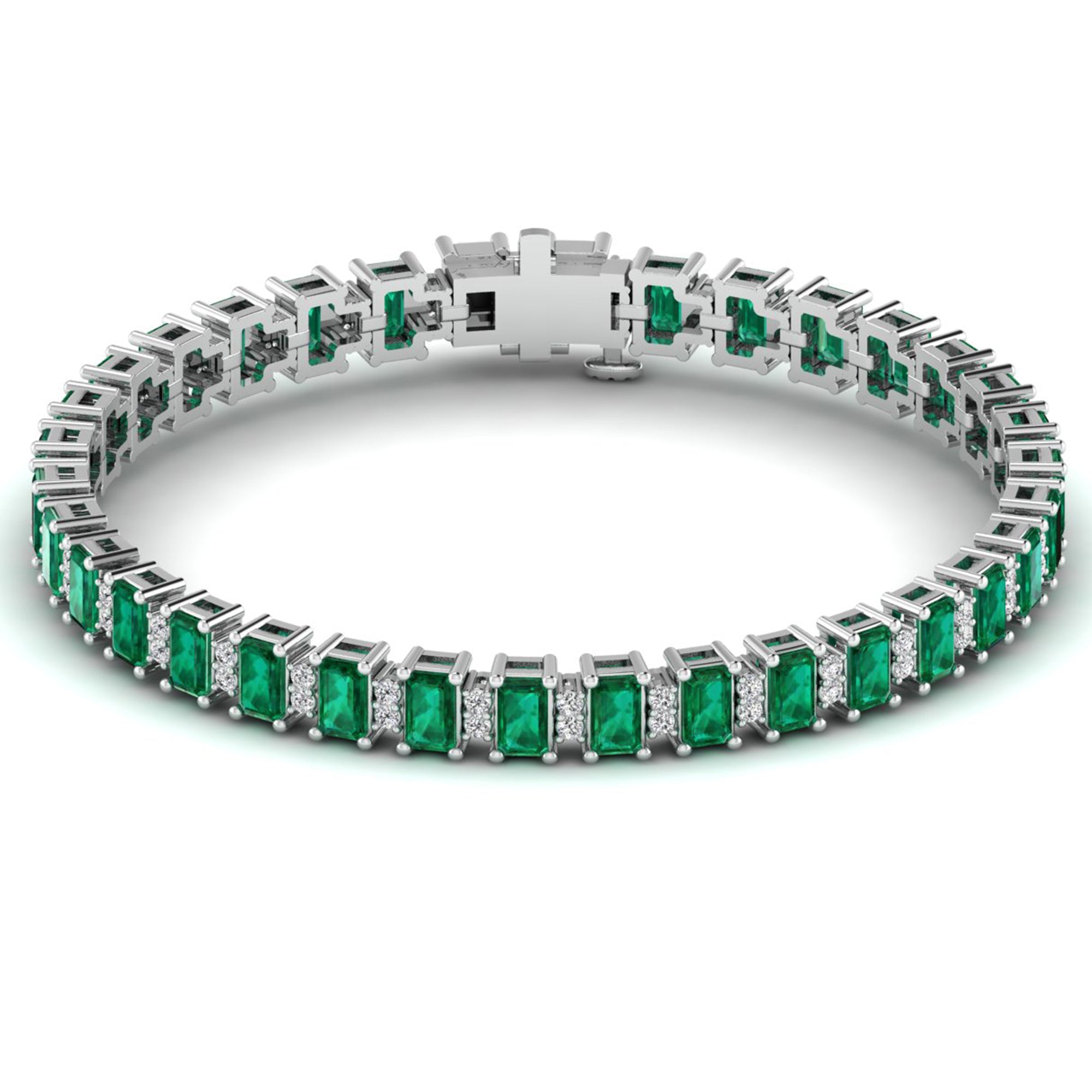 Alternating Emerald Cut Emerald and Diamond Bracelet