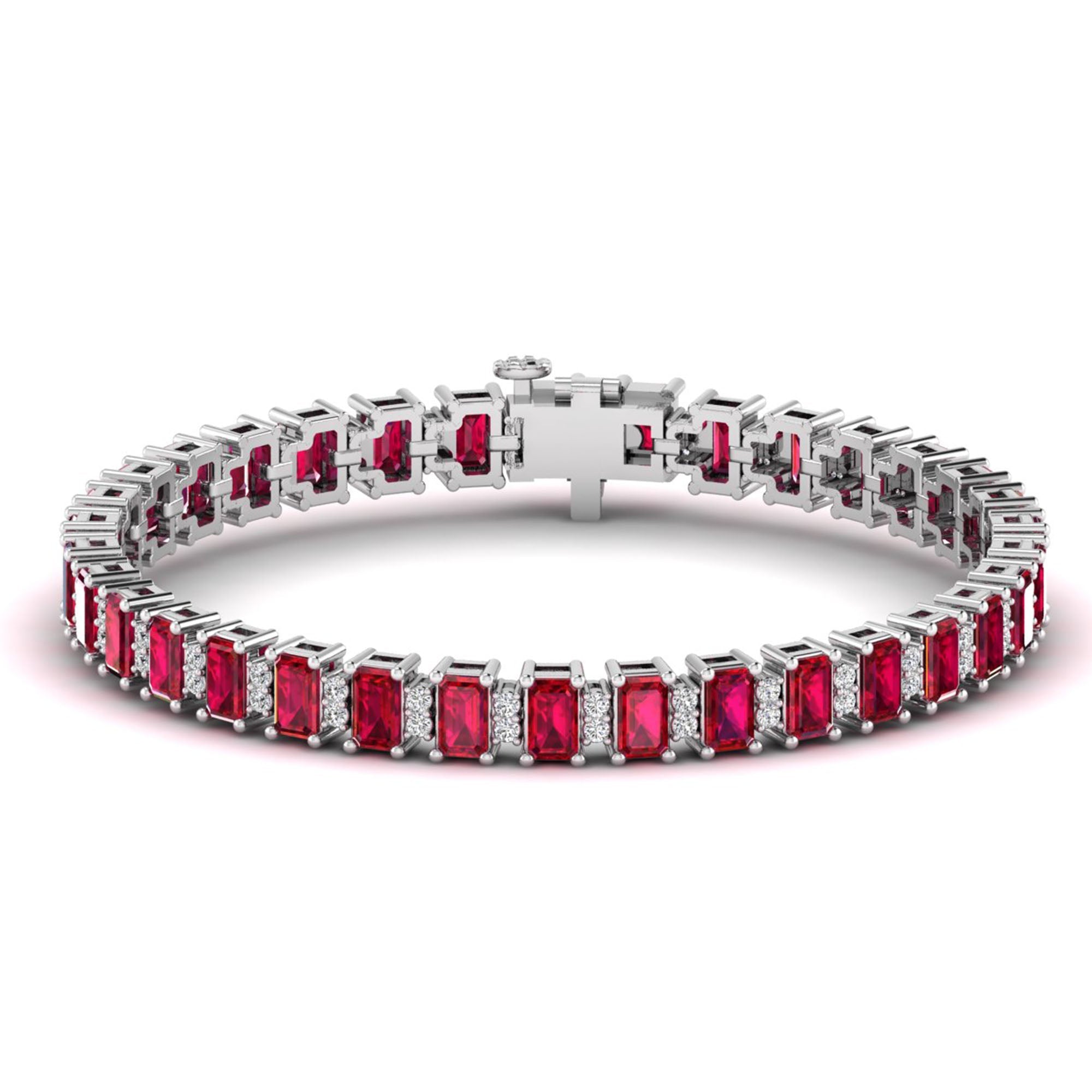 Alternating Emerald Cut Ruby and Diamond Bracelet