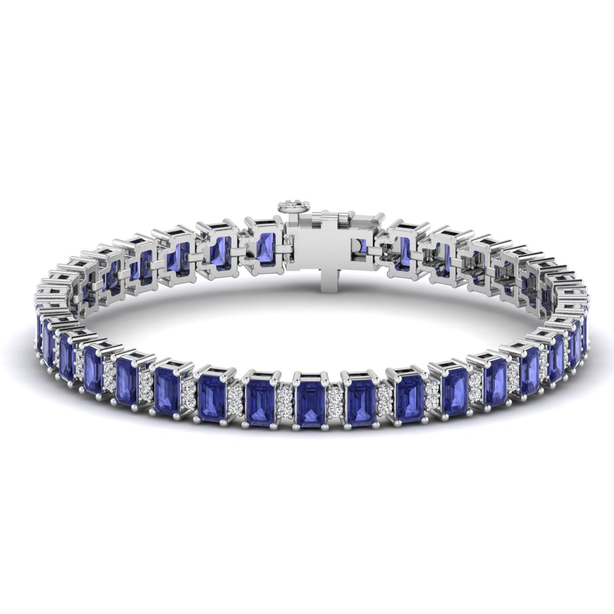 Alternating Emerald Cut Tanzanite and Diamond Bracelet
