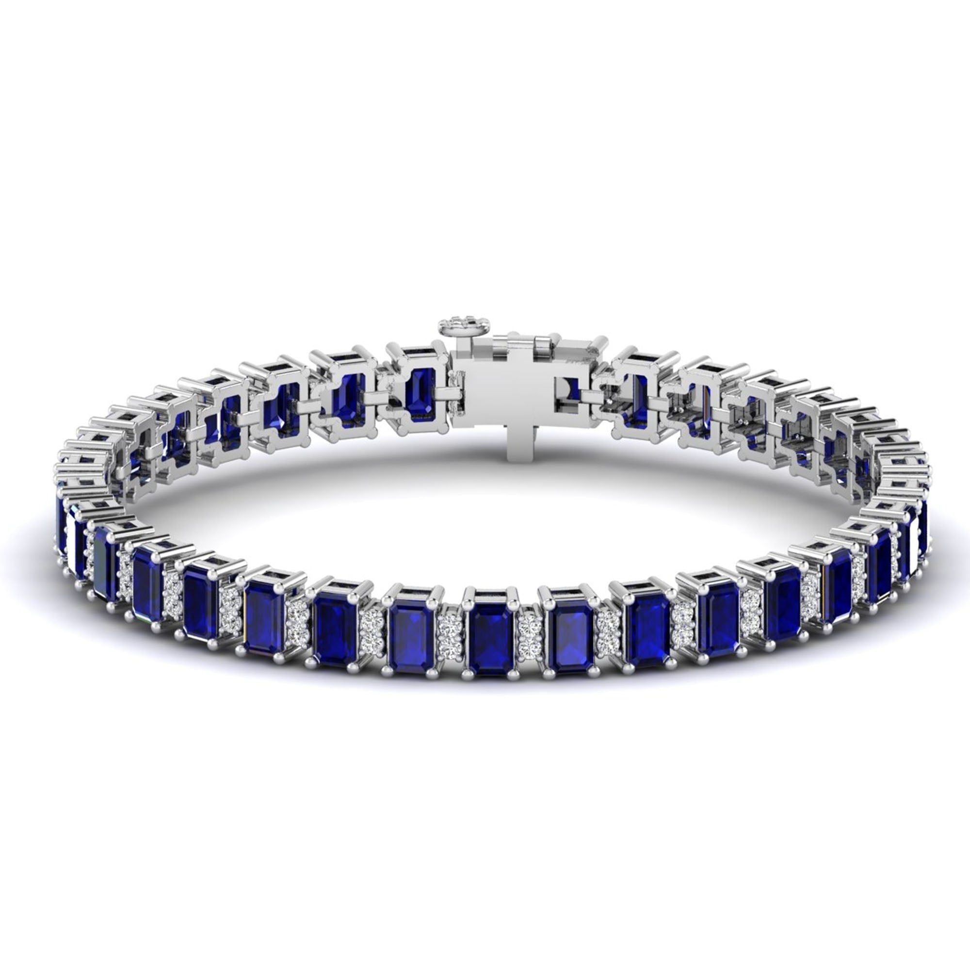 Alternating Emerald Cut Sapphire and Diamond Bracelet