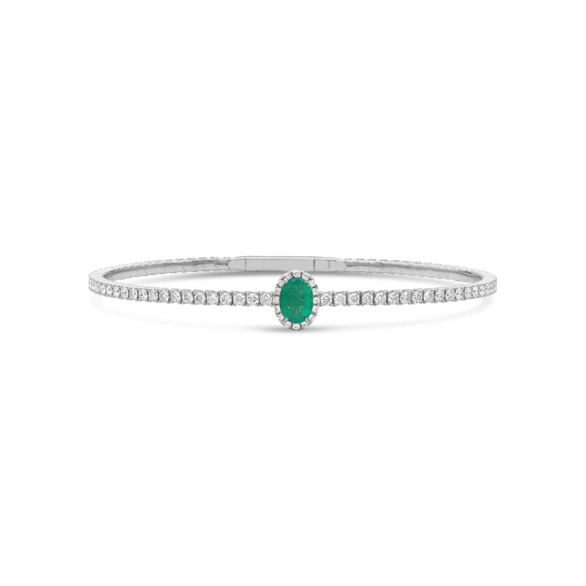 Halo Oval Emerald and Diamond Flex Bangle