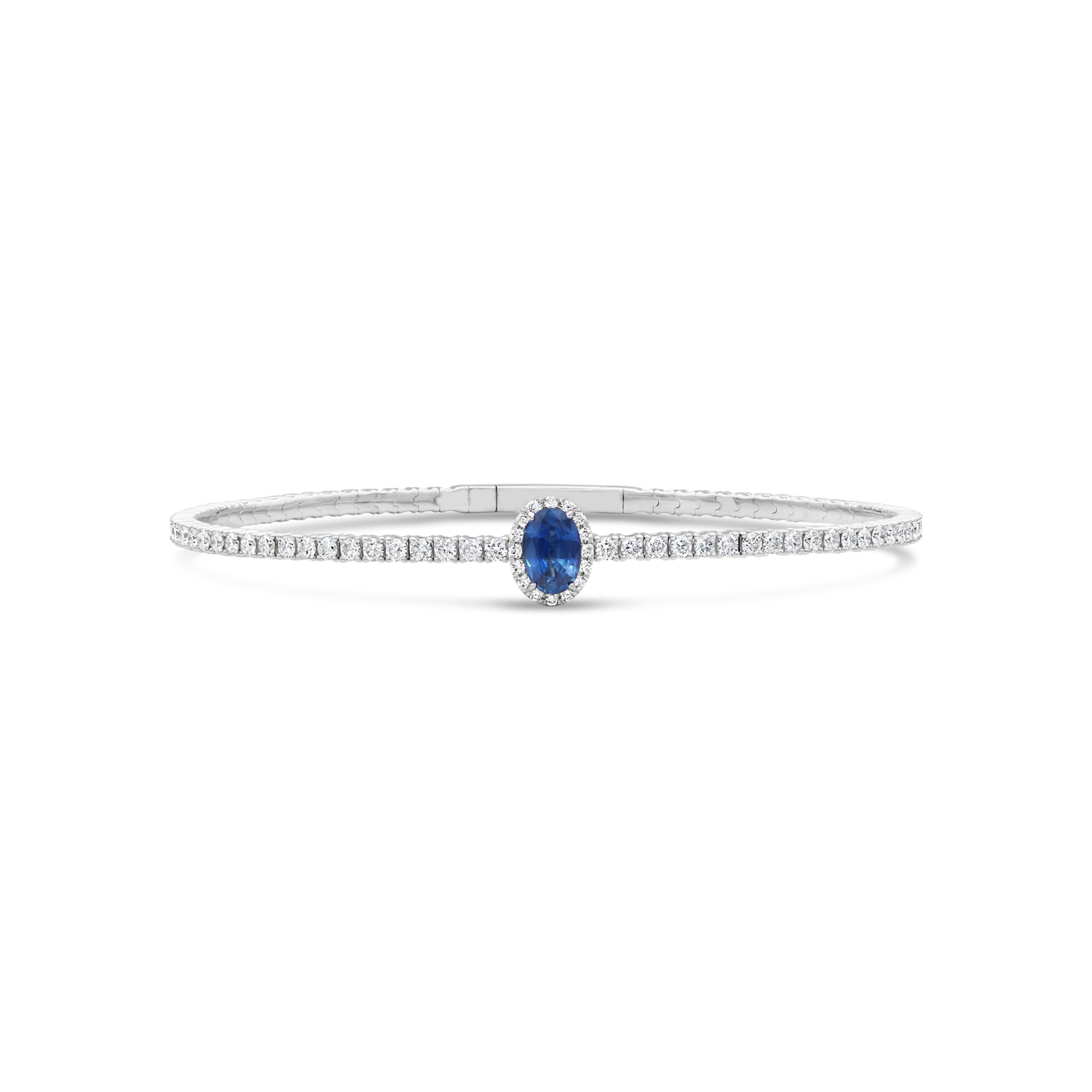 Halo Oval Sapphire and Diamond Flex Bangle