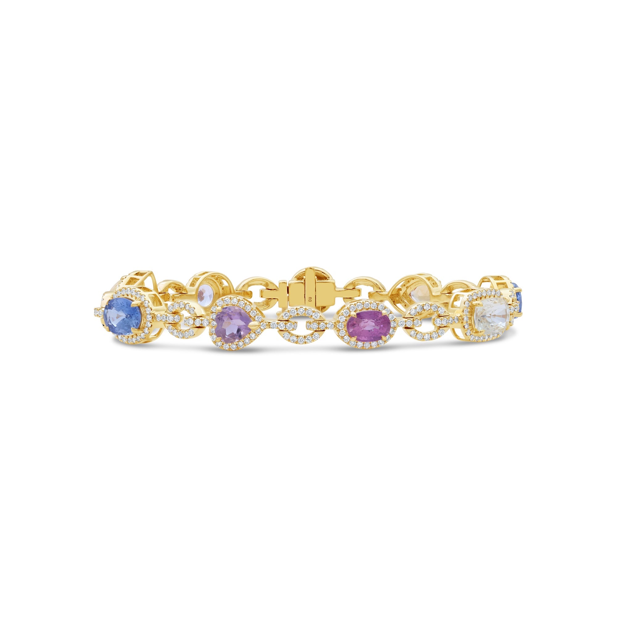 Halo Multi-Shaped Rainbow Sapphire Diamond Bracelet