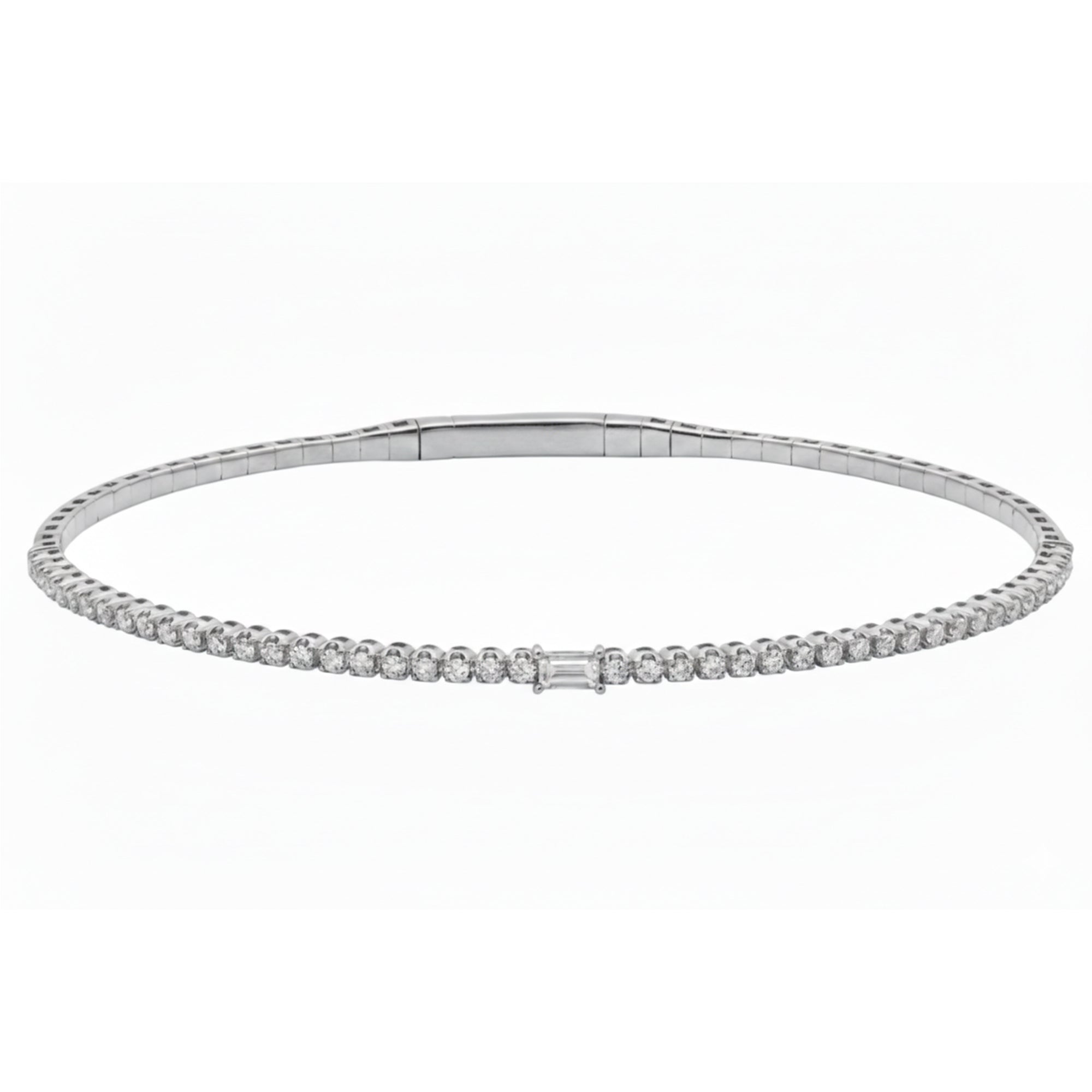 Halfway Baguette Center and Round Diamond Flex Bangle