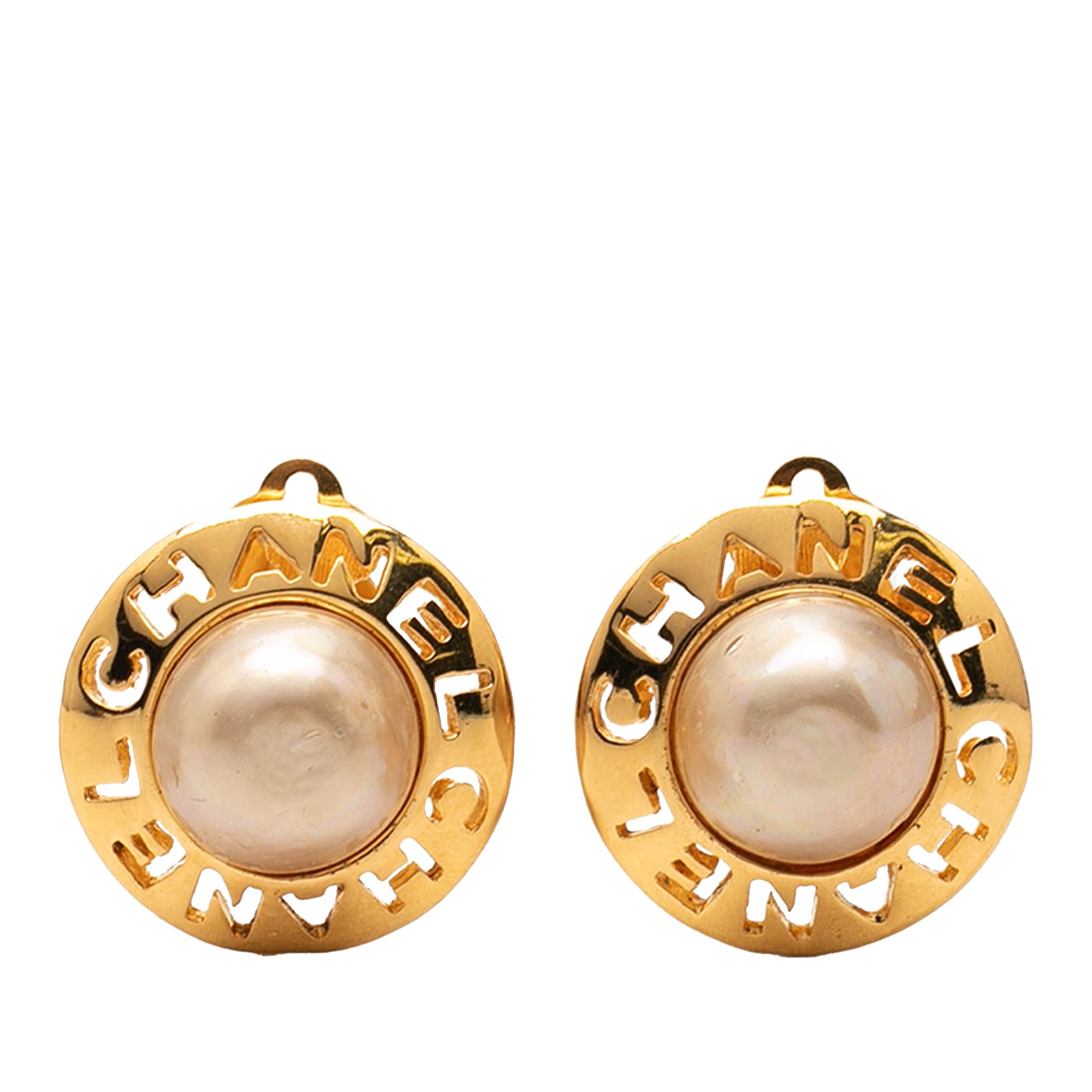 Gold Plated Faux Pearl Round Clip On Earrings
