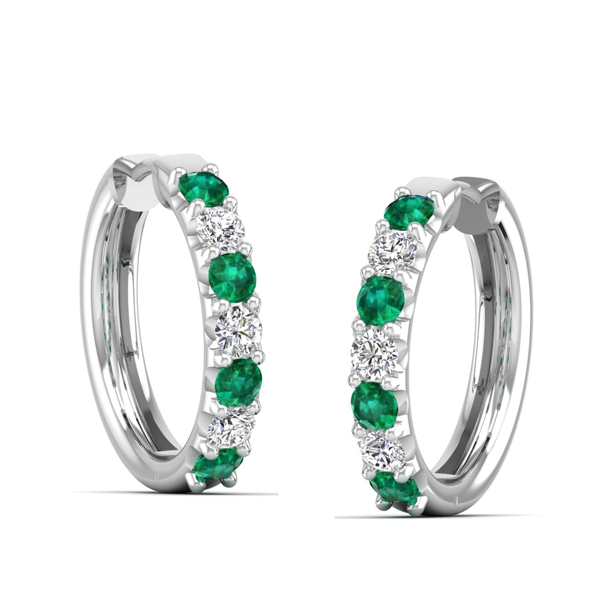 Alternating Emerald and Diamond Hoops