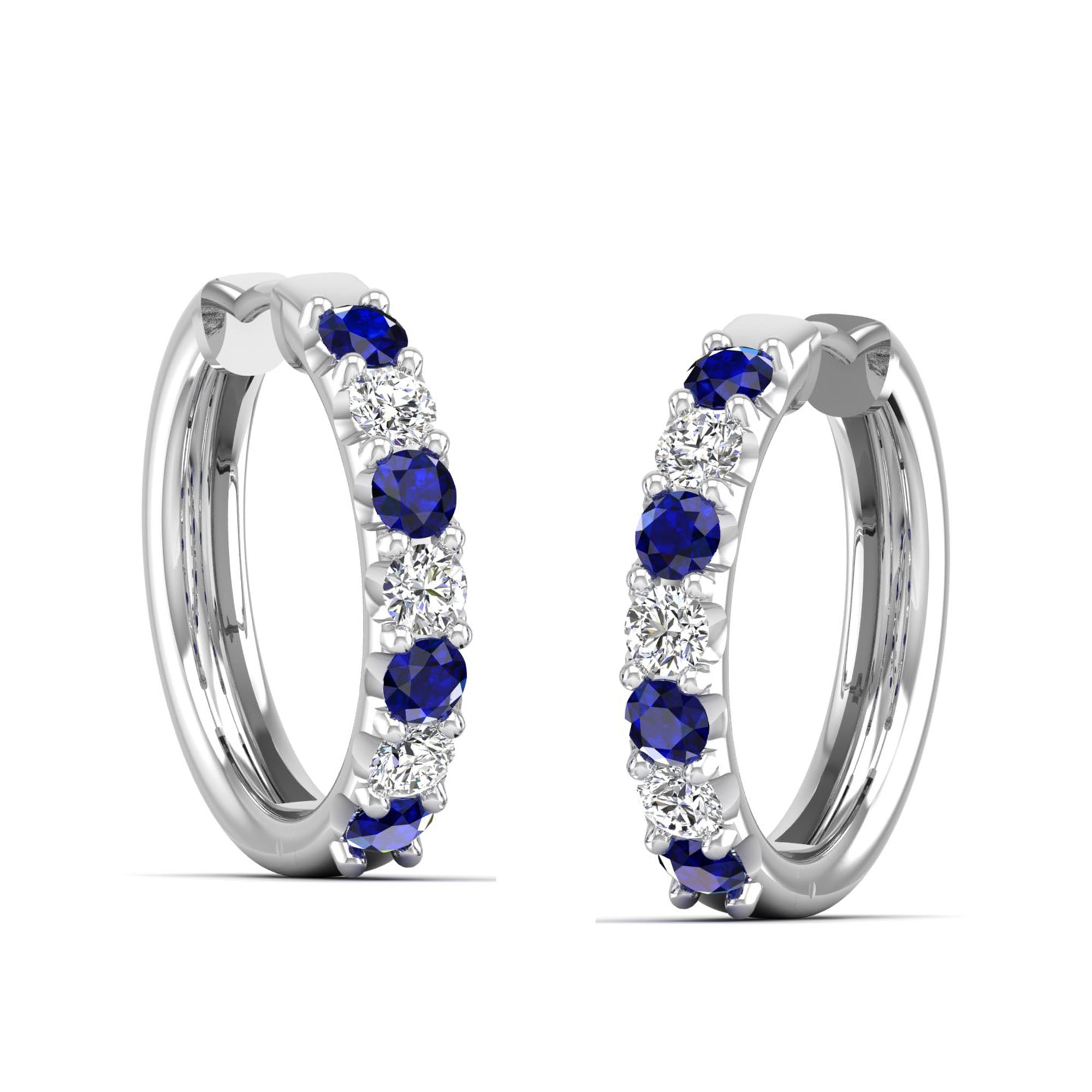 Alternating Sapphire and Diamond Hoops