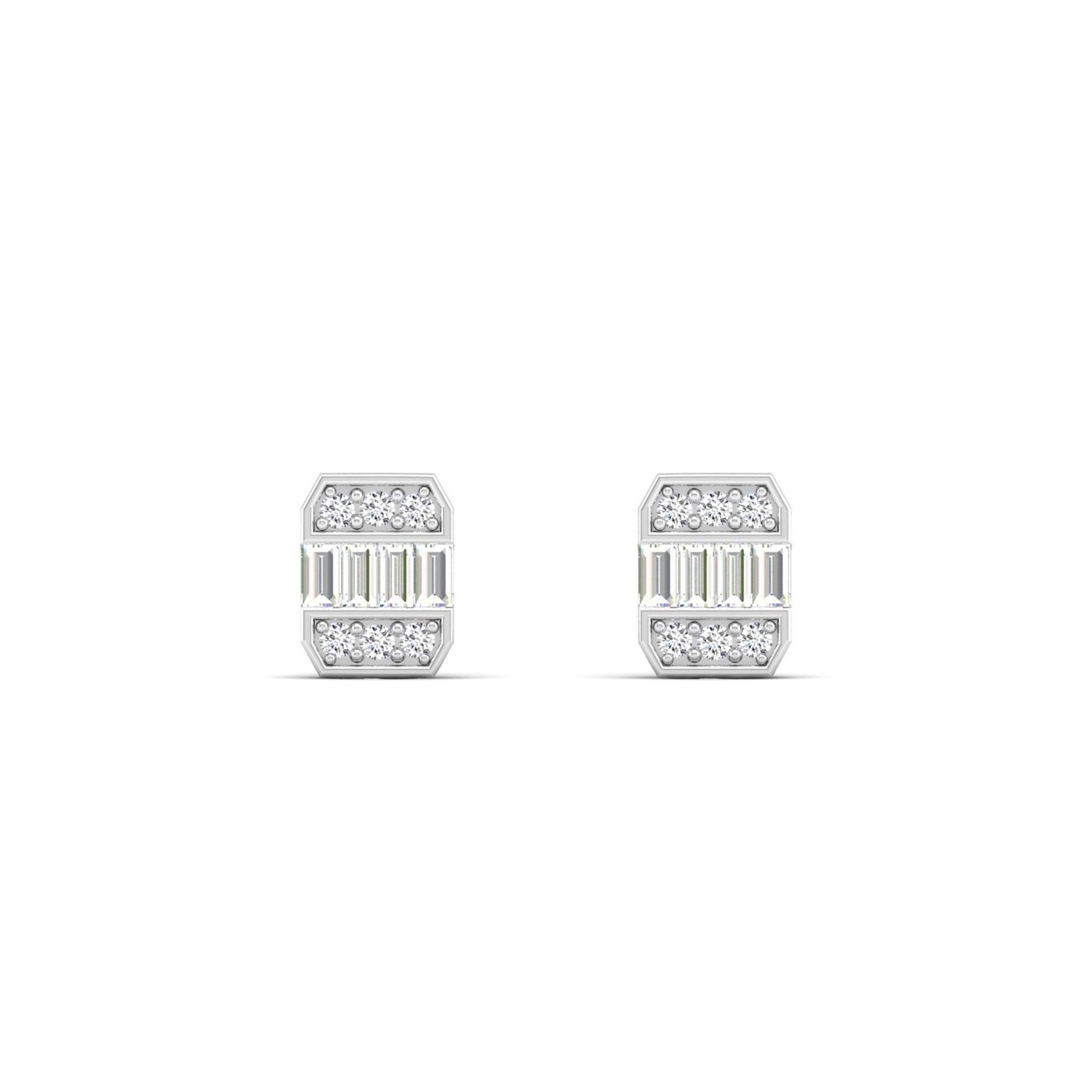 Baguette and Round Diamond Stud Earrings