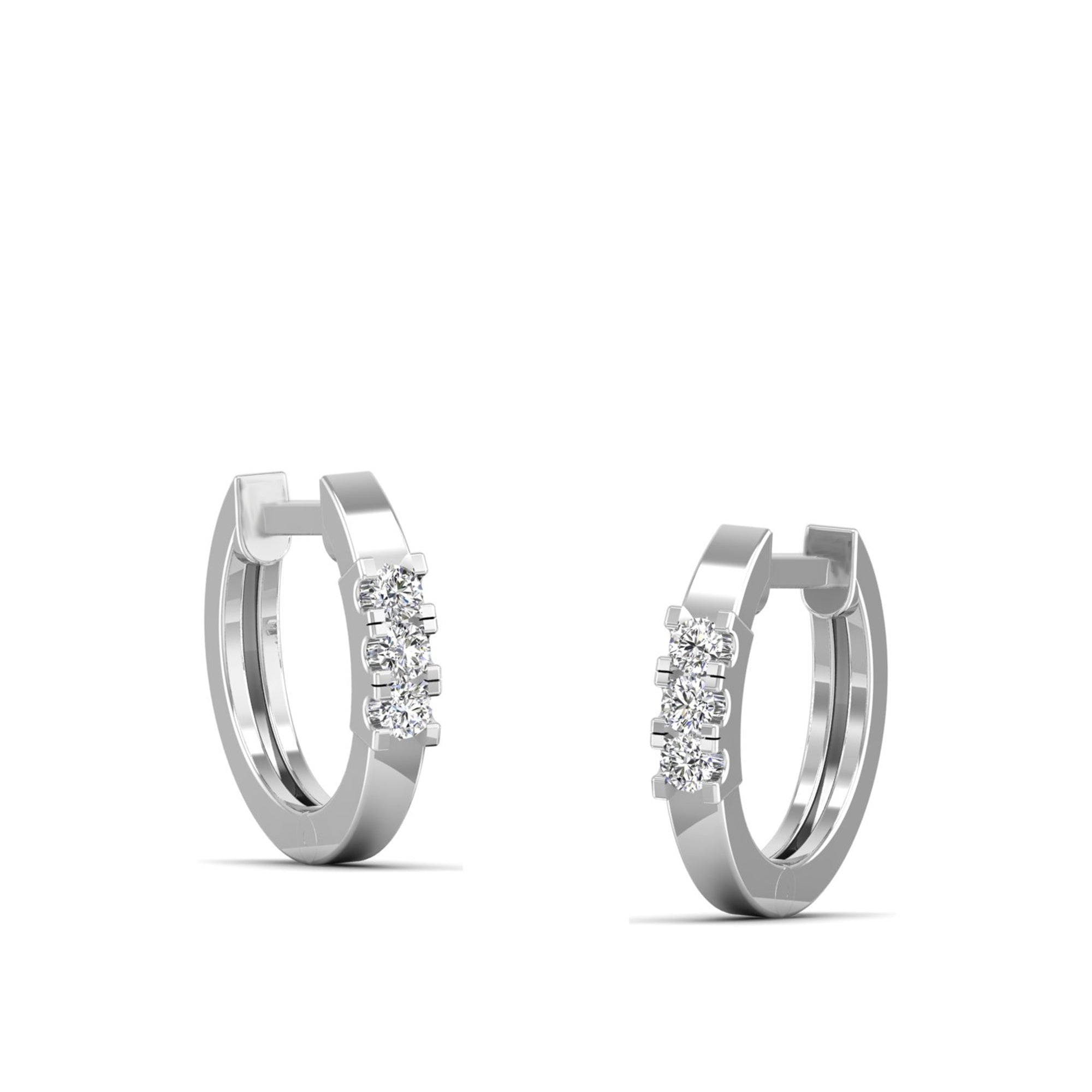 Bezel Three Stone Diamond Huggie Earrings