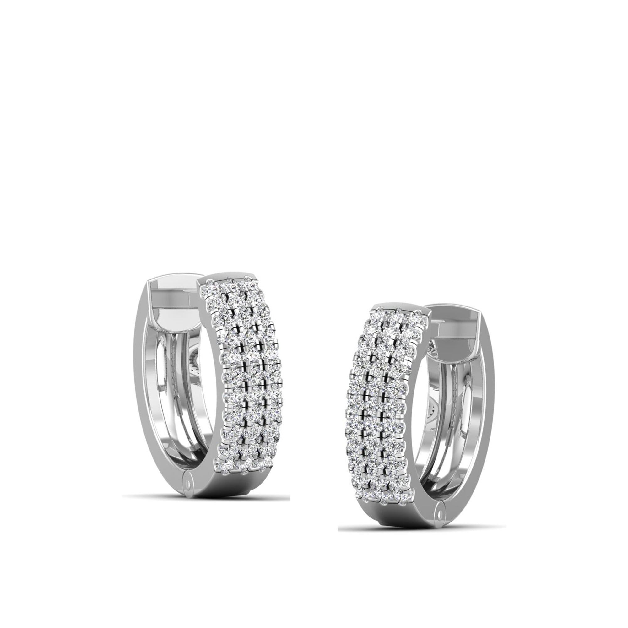 Triple Row Diamond Huggie Earrings