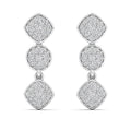 Round and Square Diamond Cluster Drop Earrings