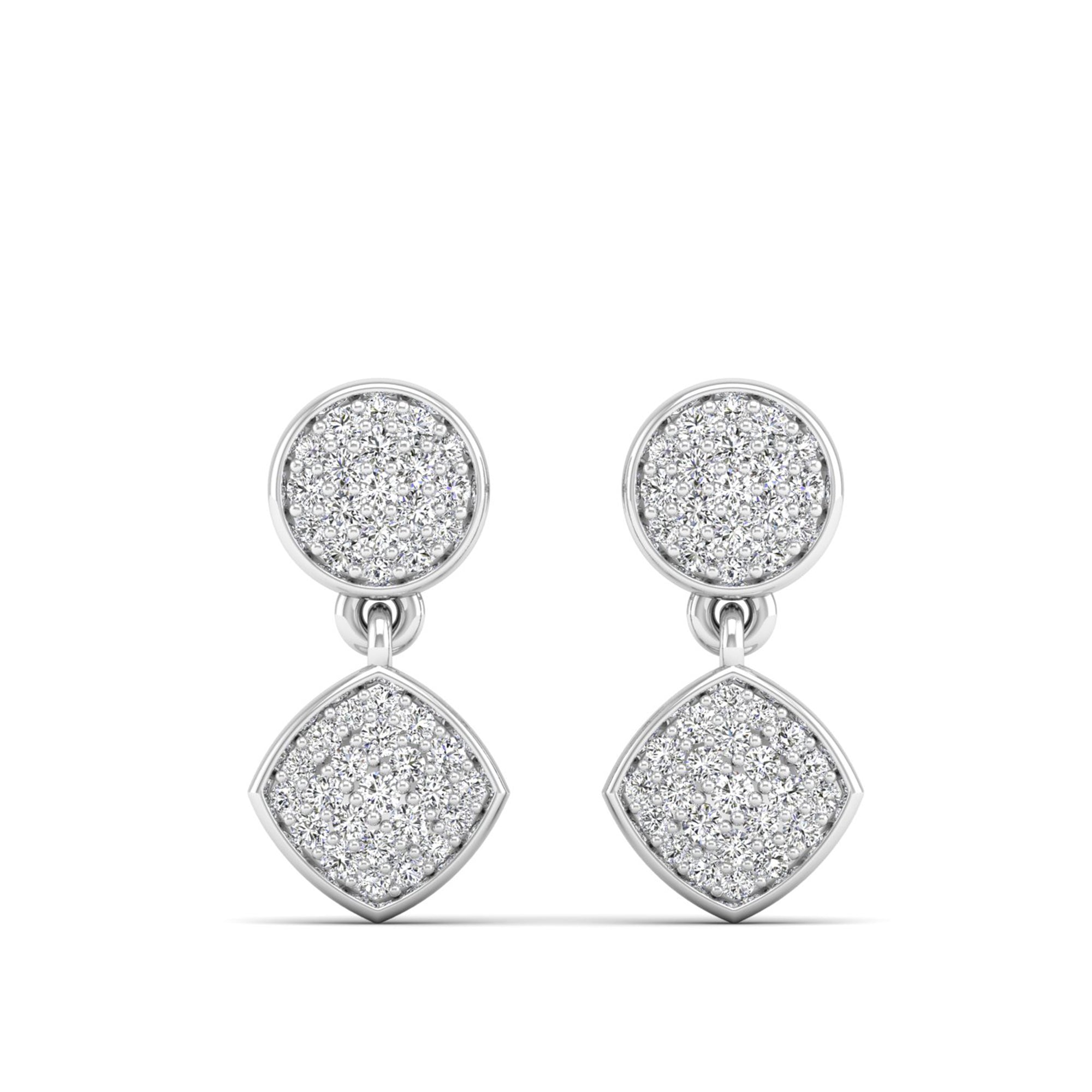 Round and Square Diamond Drop Earrings